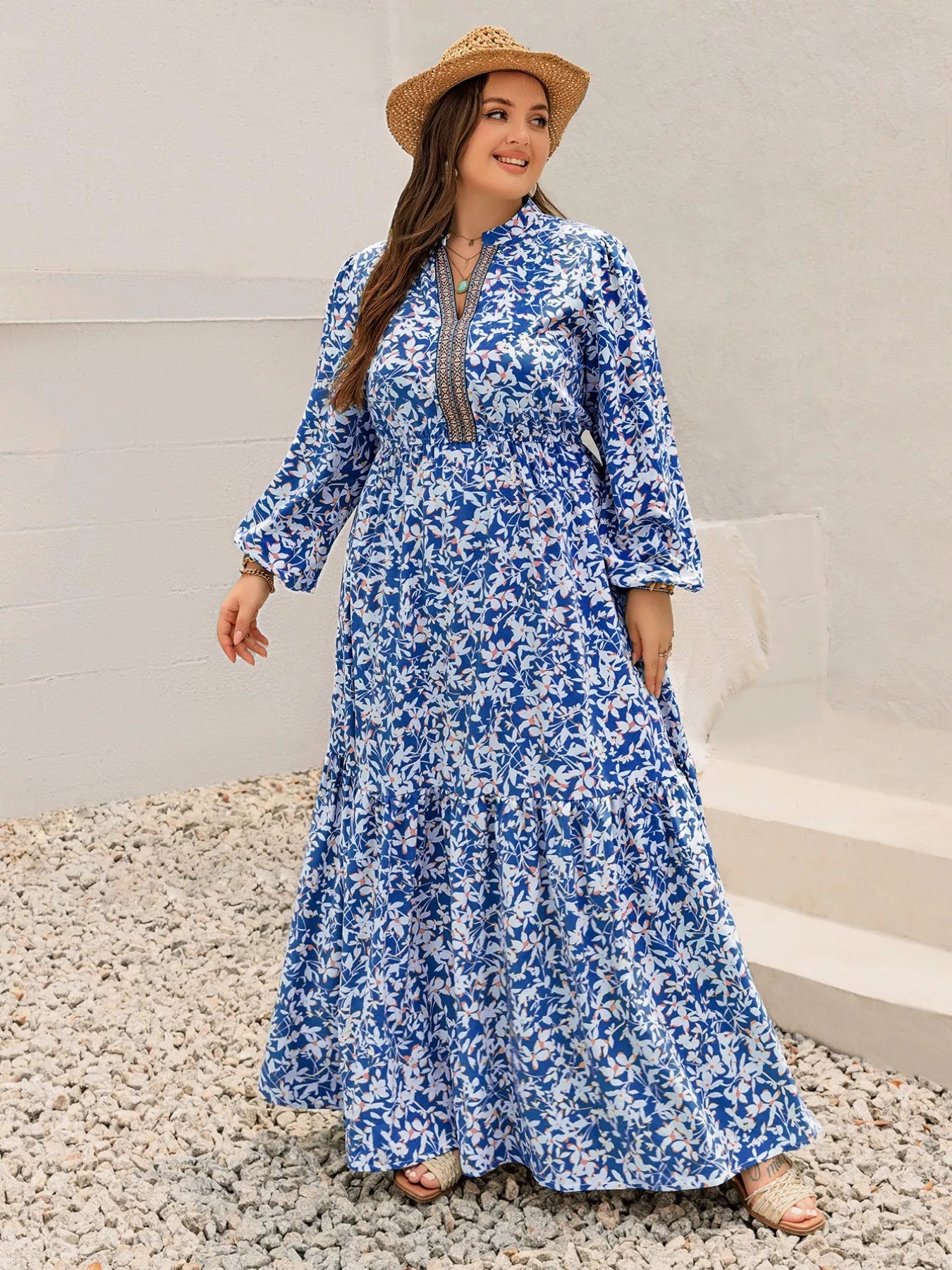 Plus Size Floral Print Bohemian Maxi Dress - MAD RUFFI