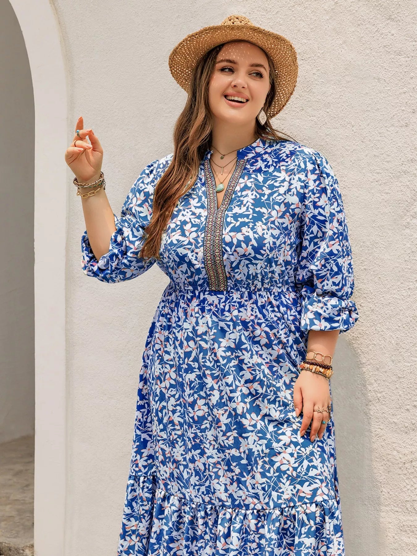 Plus Size Floral Print Bohemian Maxi Dress - MAD RUFFI