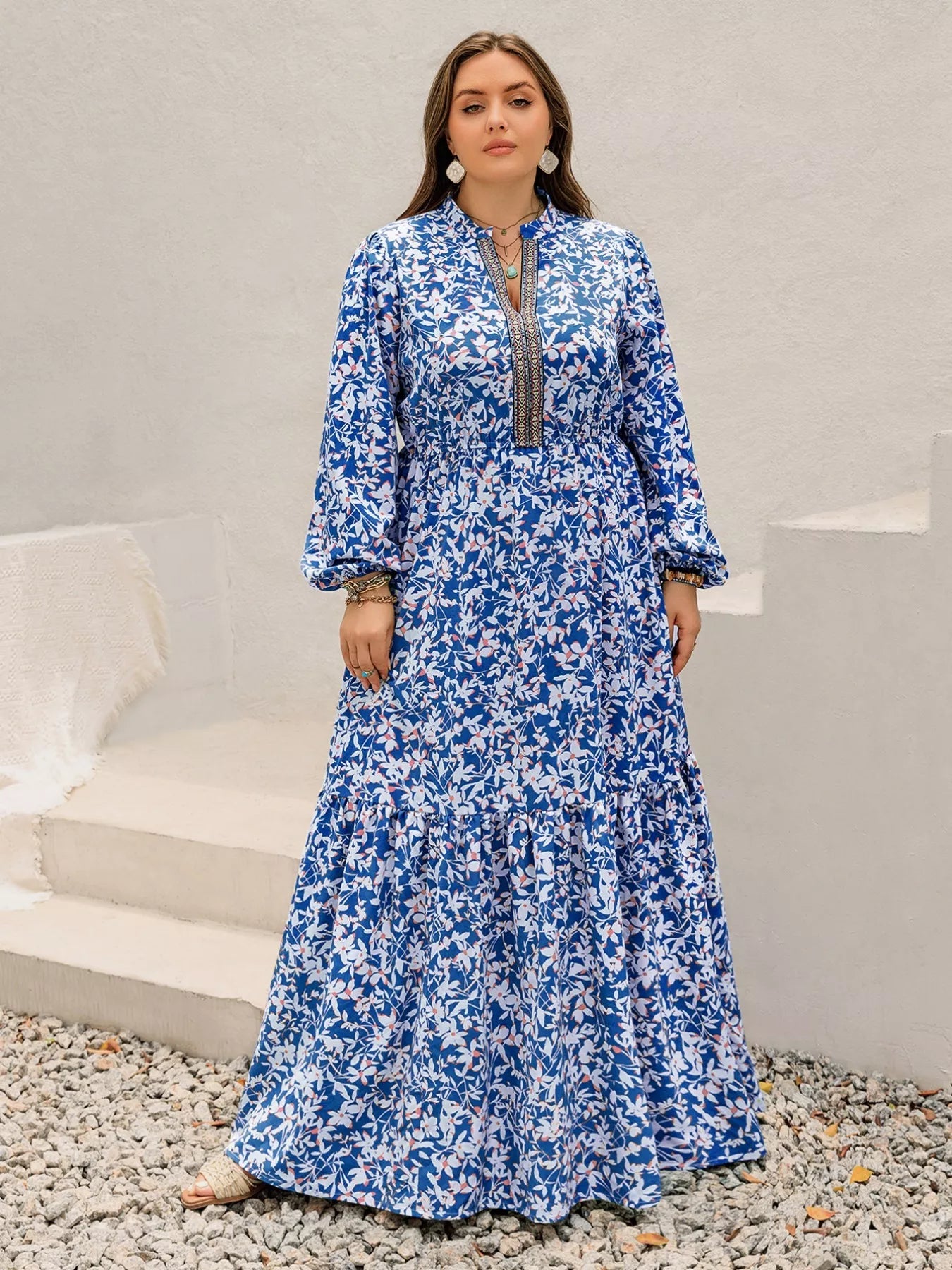 Plus Size Floral Print Bohemian Maxi Dress - MAD RUFFI