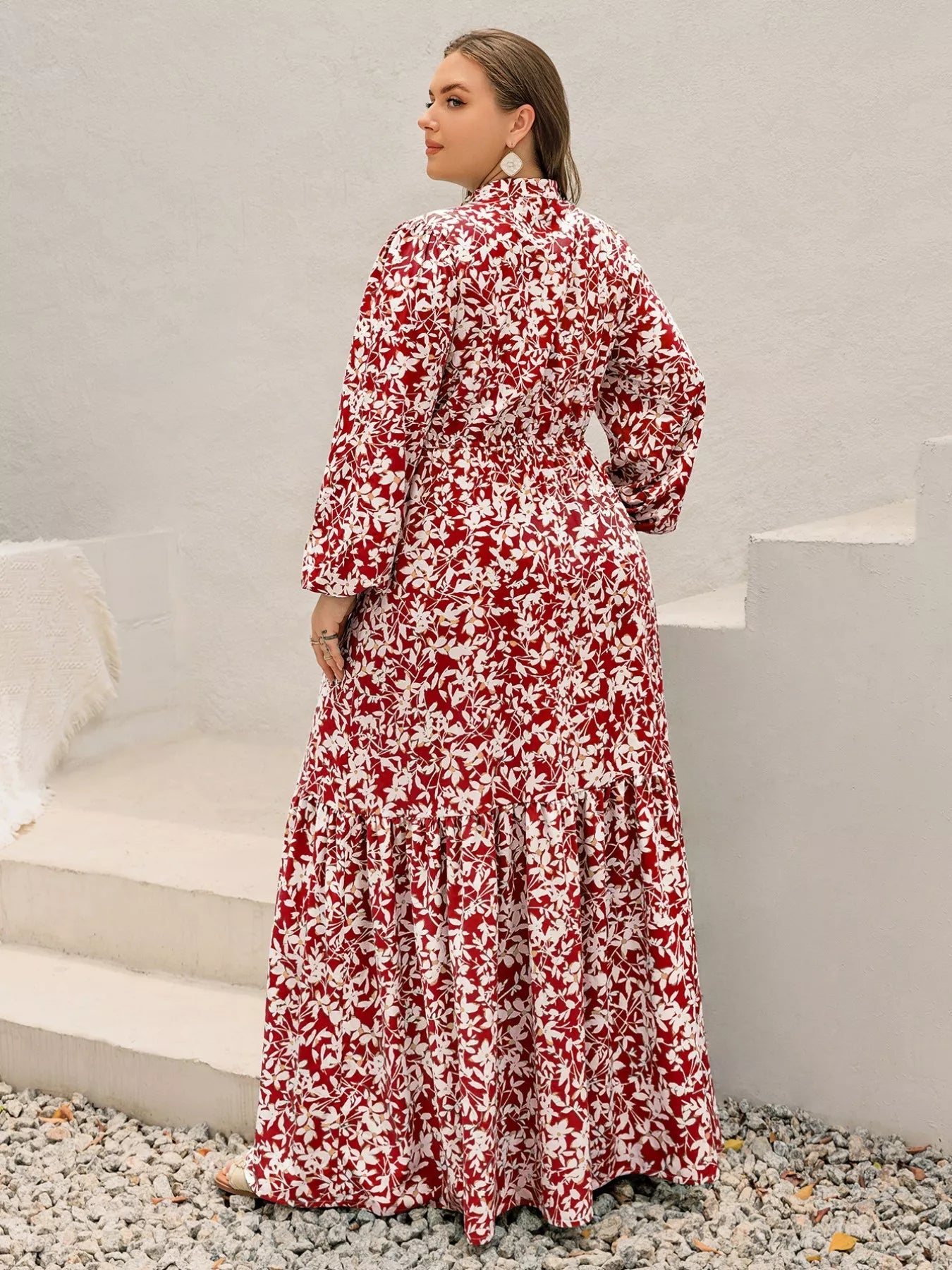 Plus Size Floral Print Long Sleeve Maxi Dress - MAD RUFFI