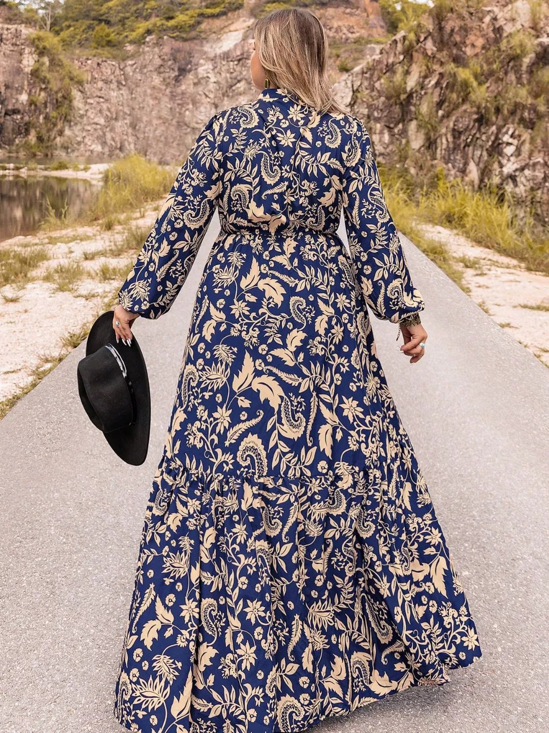 Plus Size Floral Print Long Sleeve Maxi Dress - MAD RUFFI