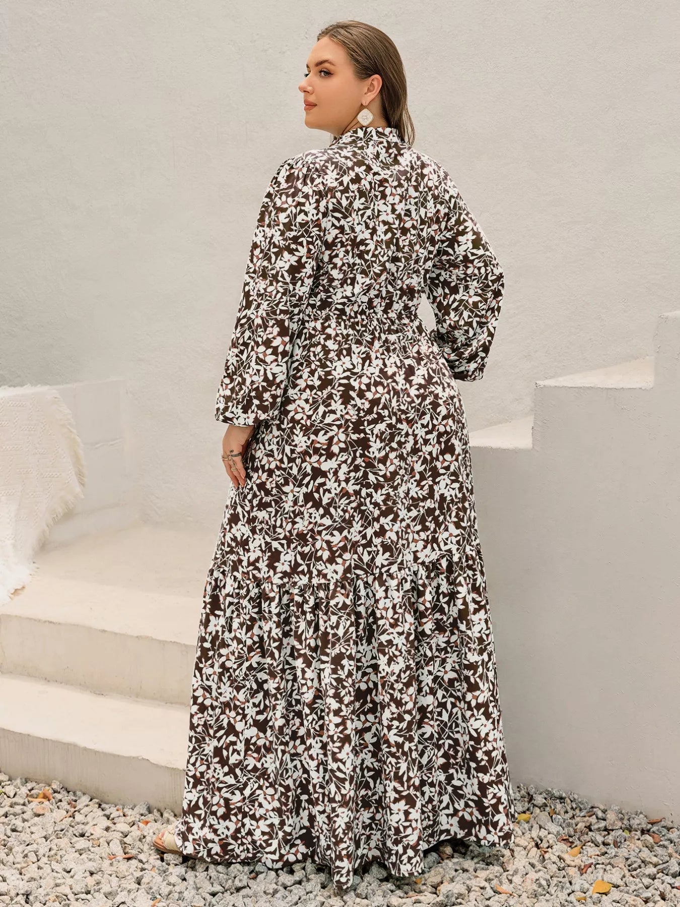Plus Size Floral Print Long Sleeve Maxi Dress - MAD RUFFI