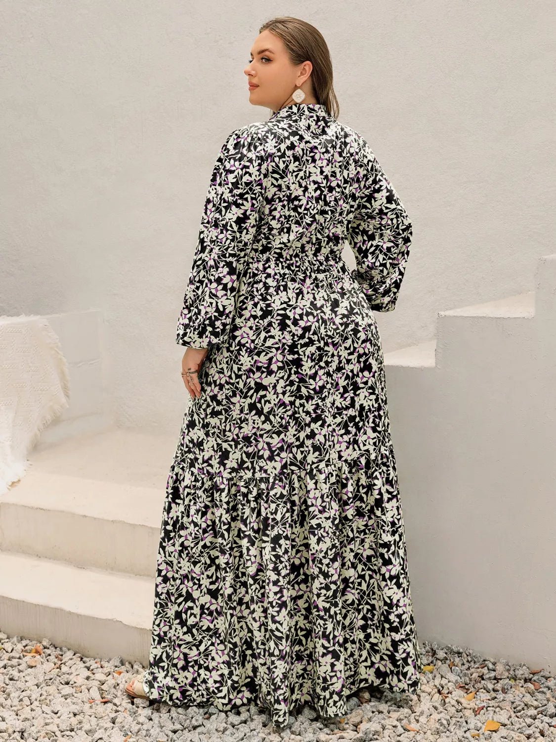 Plus Size Floral Print Long Sleeve Tiered Maxi Dress - MAD RUFFI