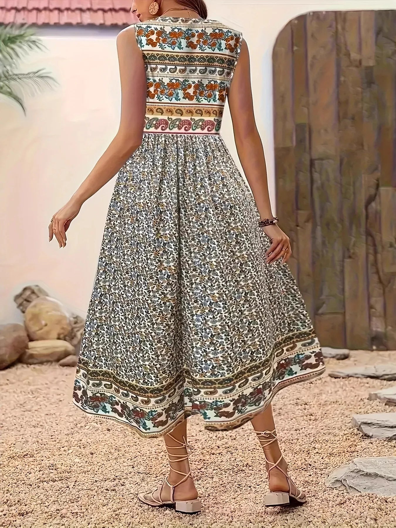 Plus Size Floral Print Sleeveless Midi Dress - MAD RUFFI