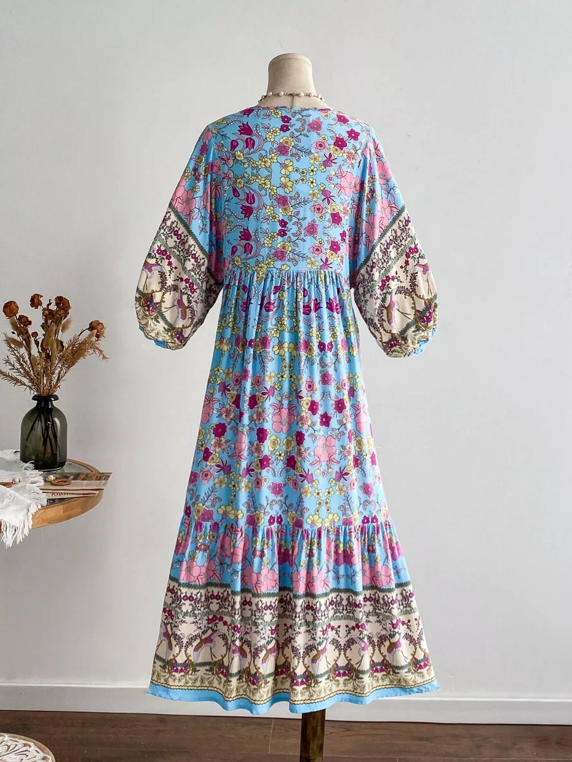 Plus Size Floral Print V - Neck Dress - MAD RUFFI