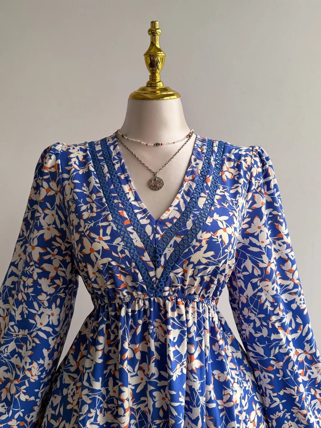 Plus Size Floral Print V - Neck Long Sleeve Maxi Dress - MAD RUFFI