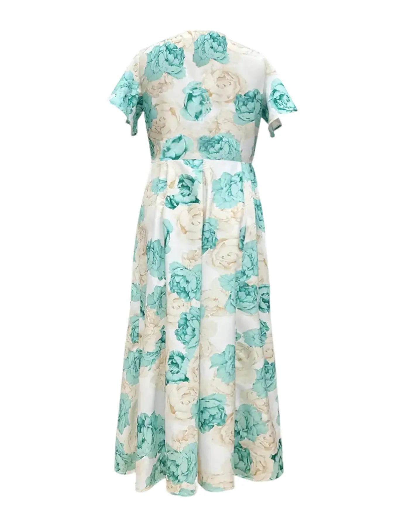 Plus Size Floral Print V - Neck Maxi Dress with Flutter Sleeves - MAD RUFFI