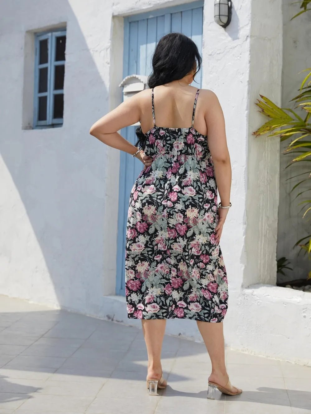 Plus Size Floral Slit Cami Dress - MAD RUFFI