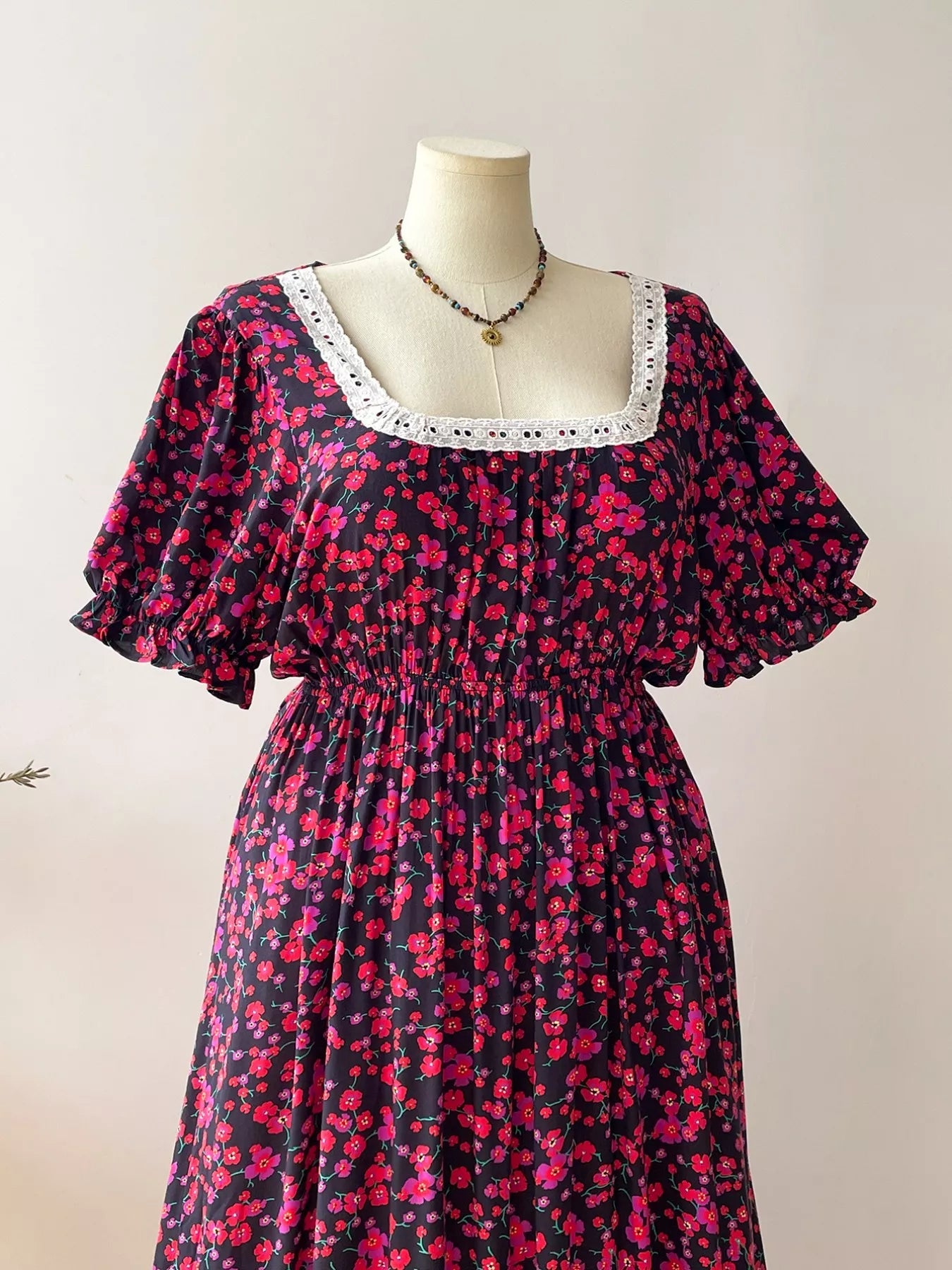 Plus Size Floral Square Neck Short Sleeve Dress - MAD RUFFI