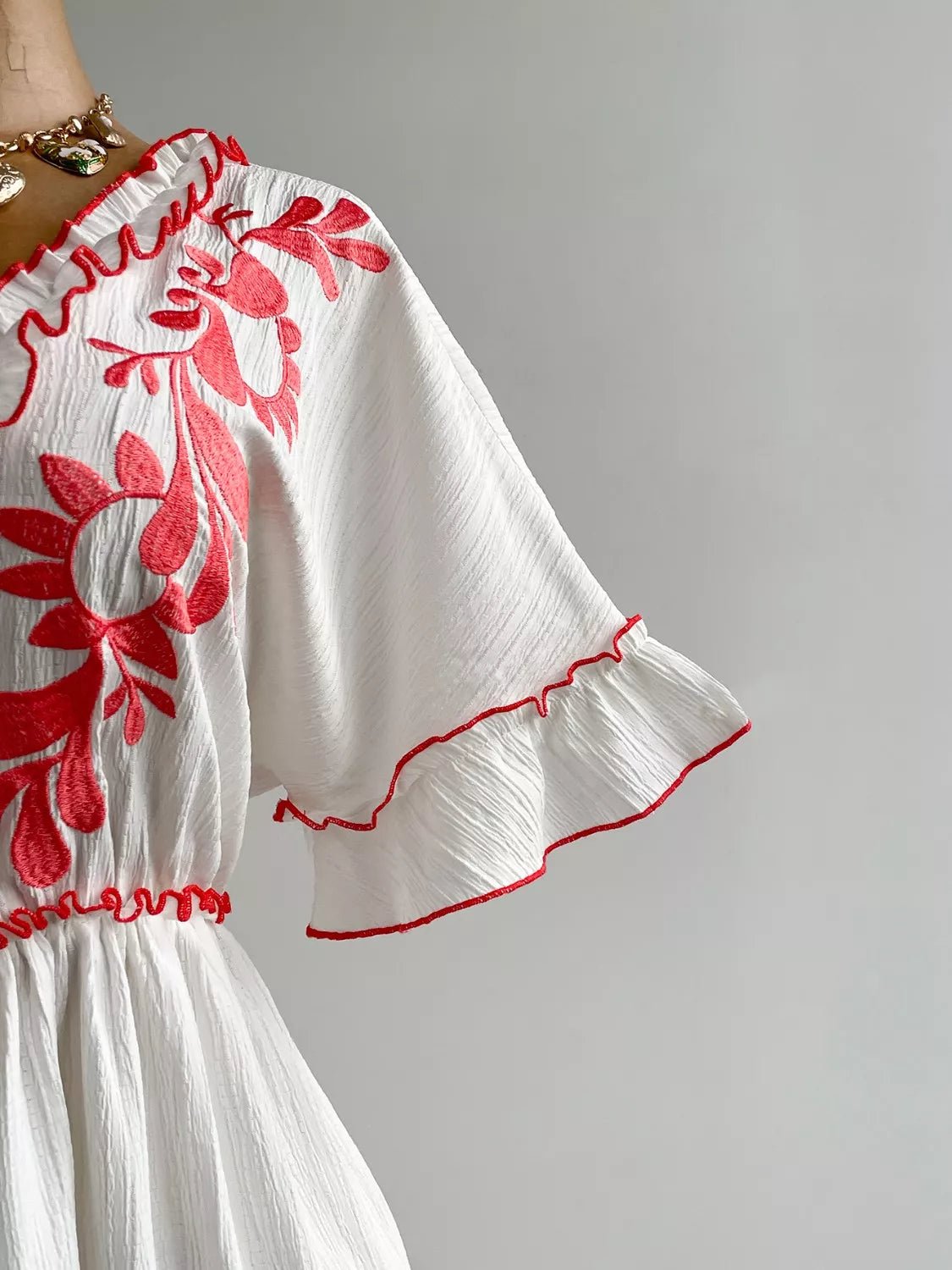 Plus Size Front Tie Maxi Dress with Floral Embroidered - MAD RUFFI