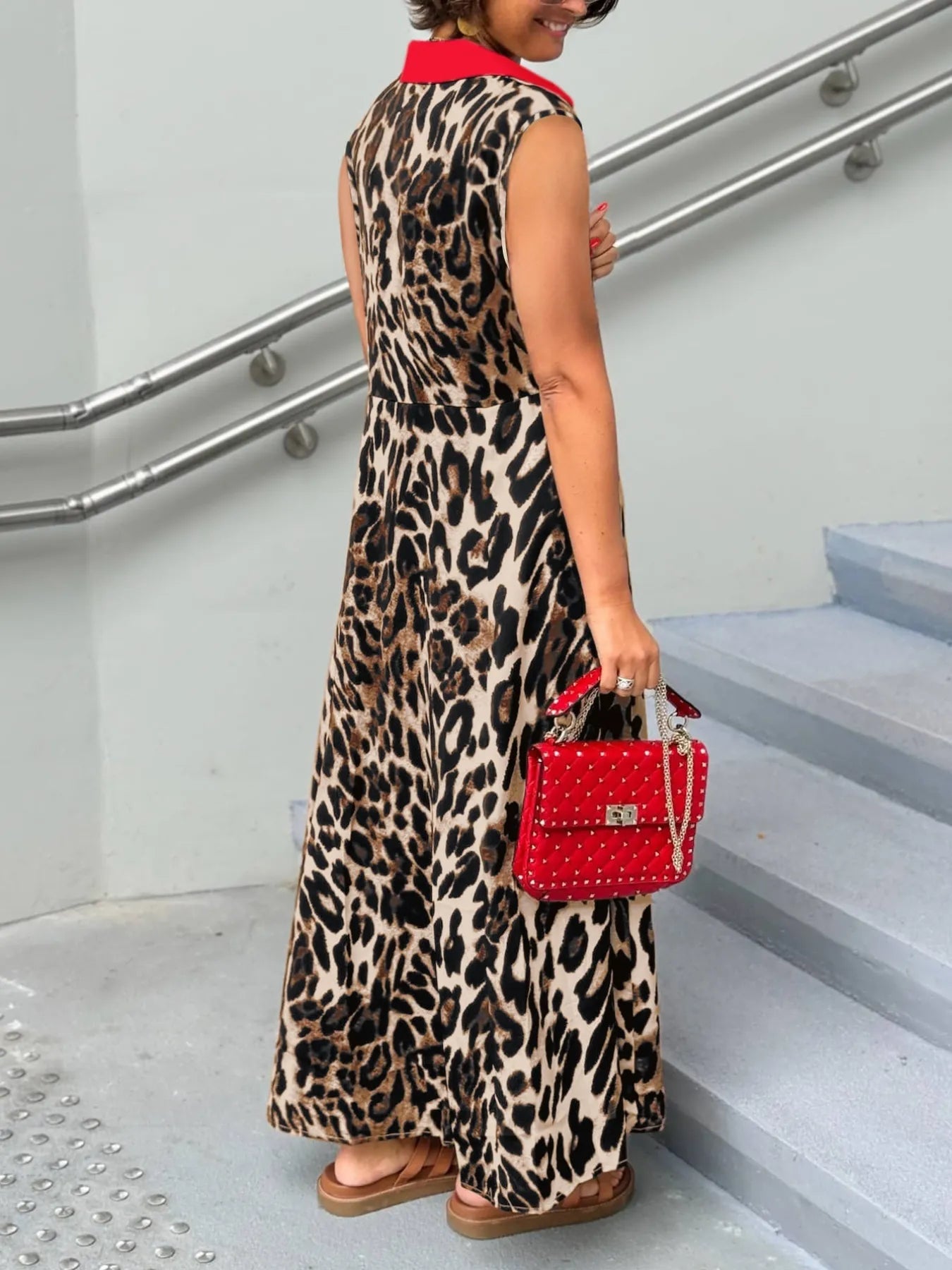 Plus Size Leopard Print Sleeveless Maxi Dress - MAD RUFFI
