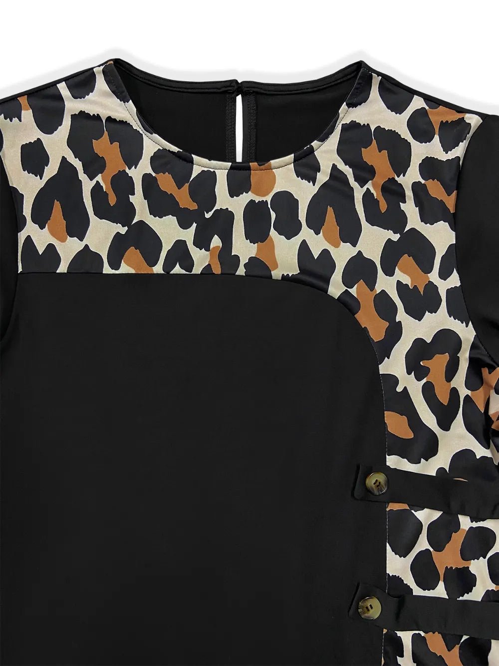 Plus Size Leopard Round Neck Long Sleeve Dress - MAD RUFFI