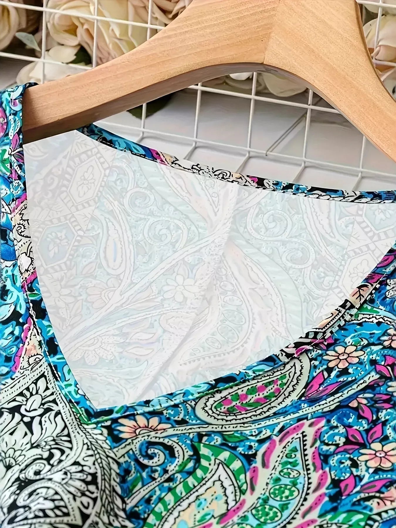 Plus Size Paisley Print V - Neck Short Sleeve Dress - MAD RUFFI