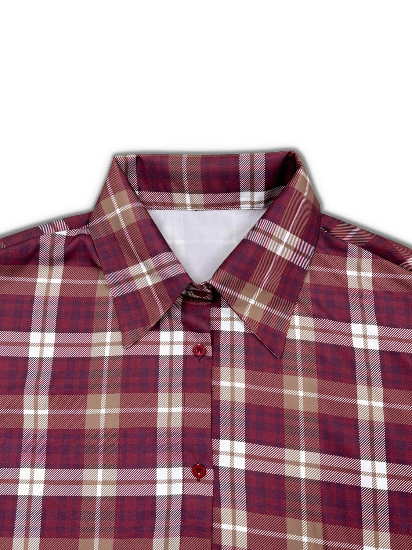 Plus Size Plaid Long Sleeve Mini Shirt Dress - MAD RUFFI