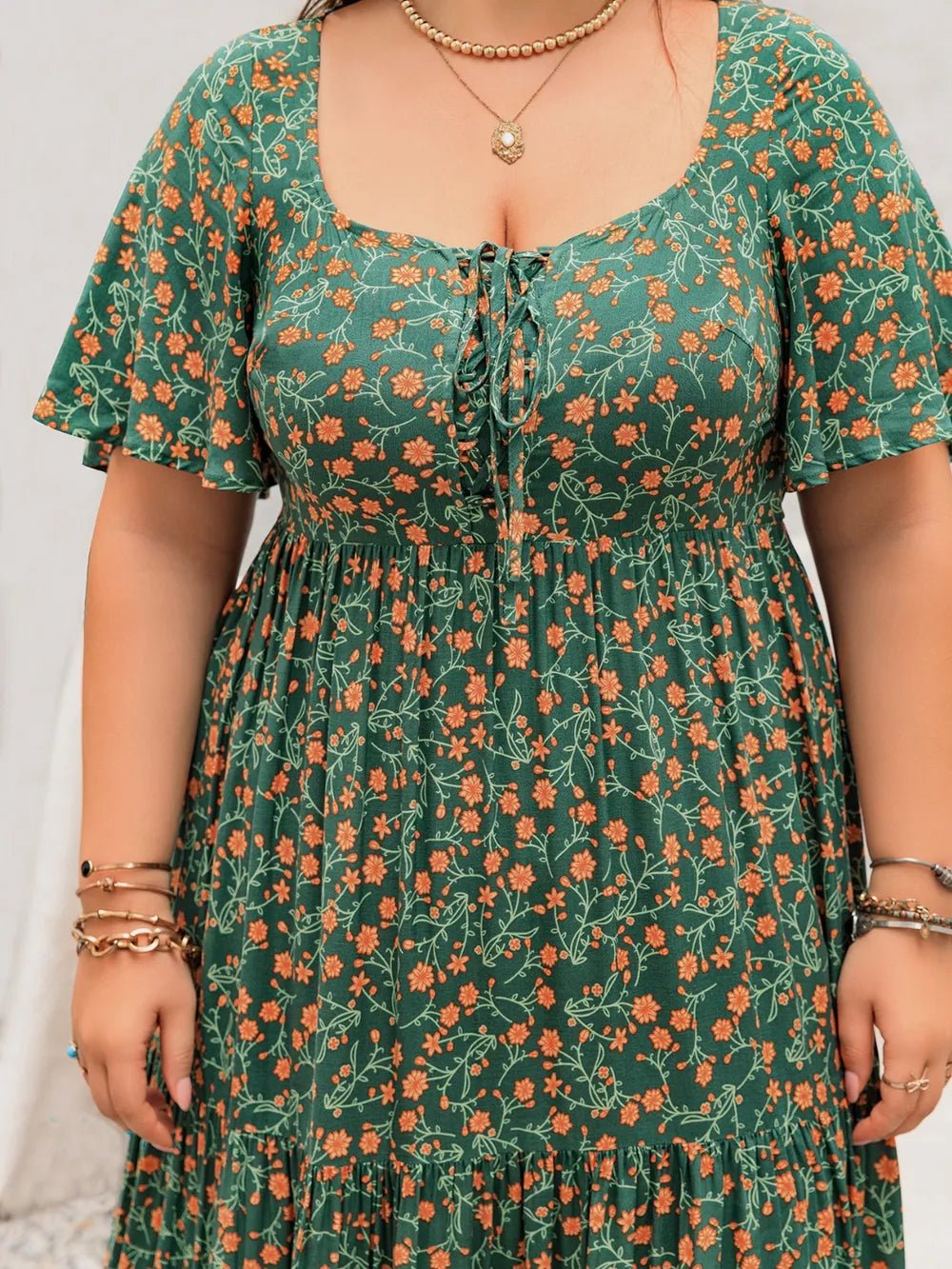 Plus Size Printed Short Sleeve Tiered Maxi Dress - MAD RUFFI