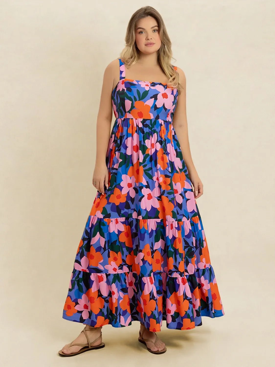 Plus Size Printed Square Neck Cami Dress - MAD RUFFI