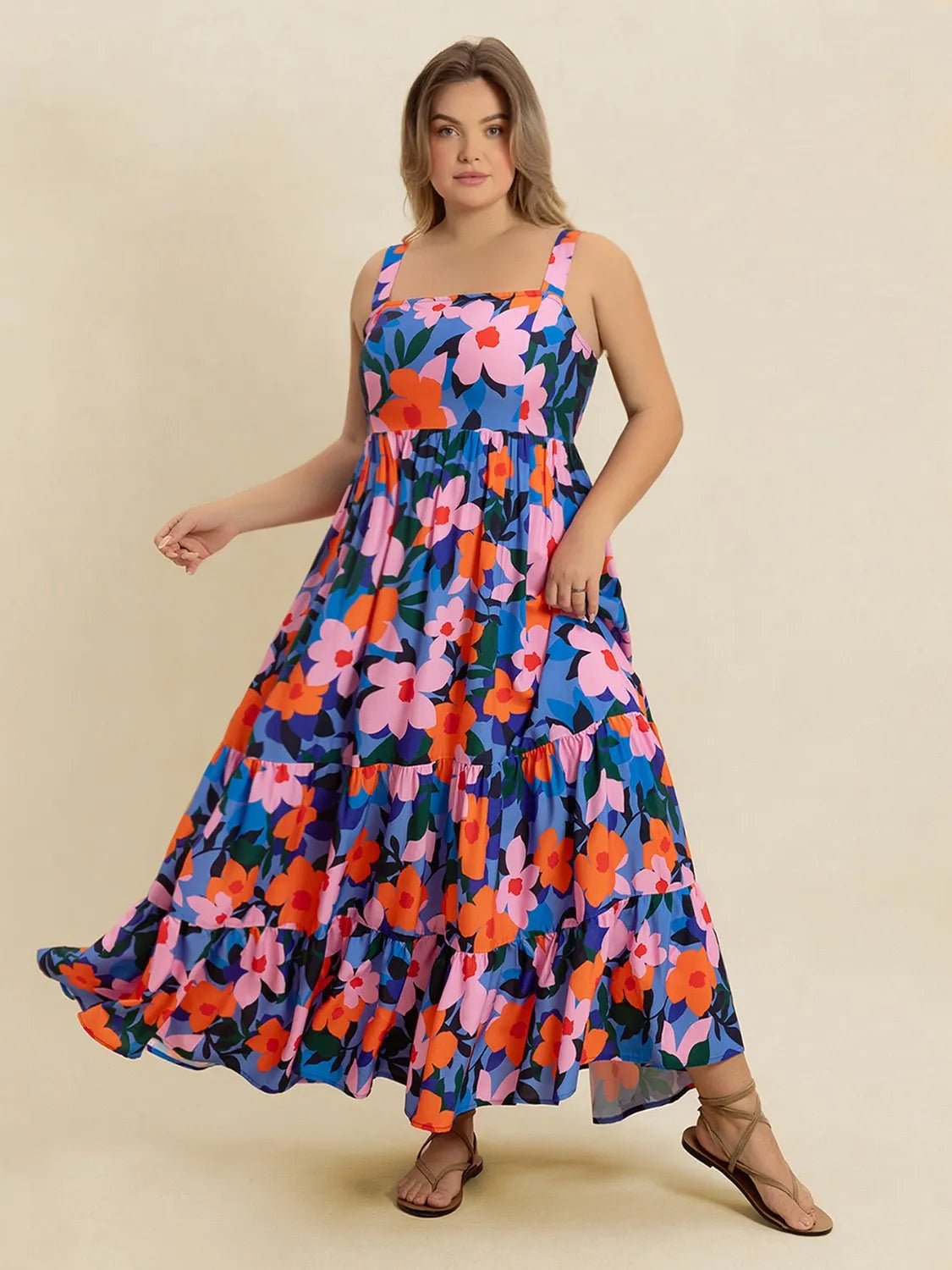 Plus Size Printed Square Neck Cami Dress - MAD RUFFI