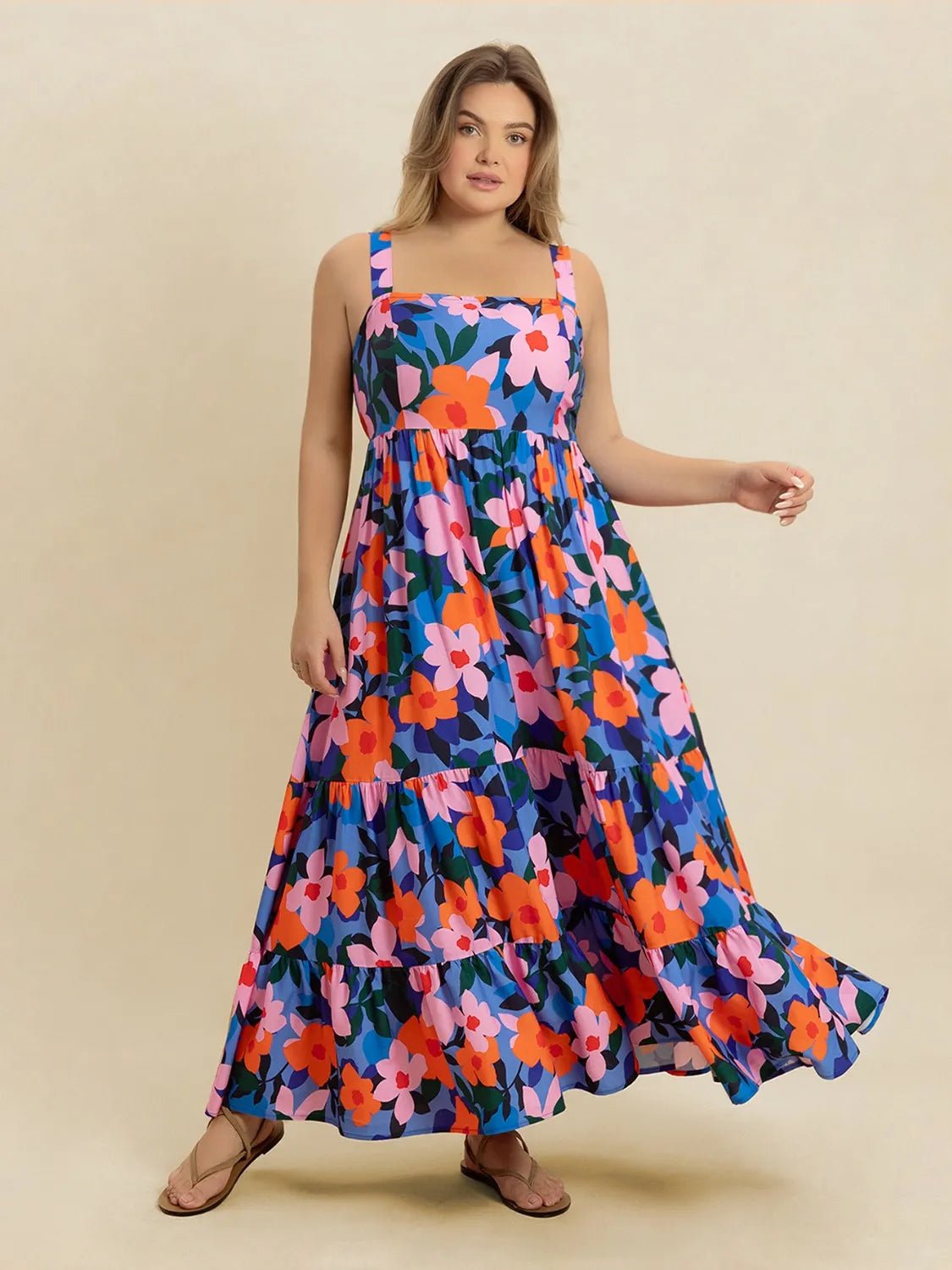 Plus Size Printed Square Neck Cami Dress - MAD RUFFI