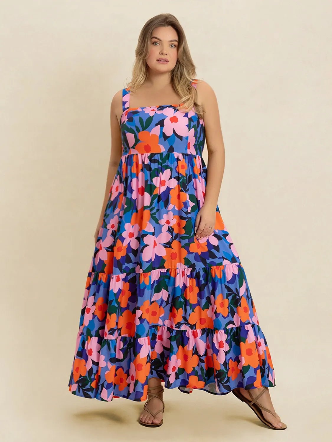 Plus Size Printed Square Neck Cami Dress - MAD RUFFI