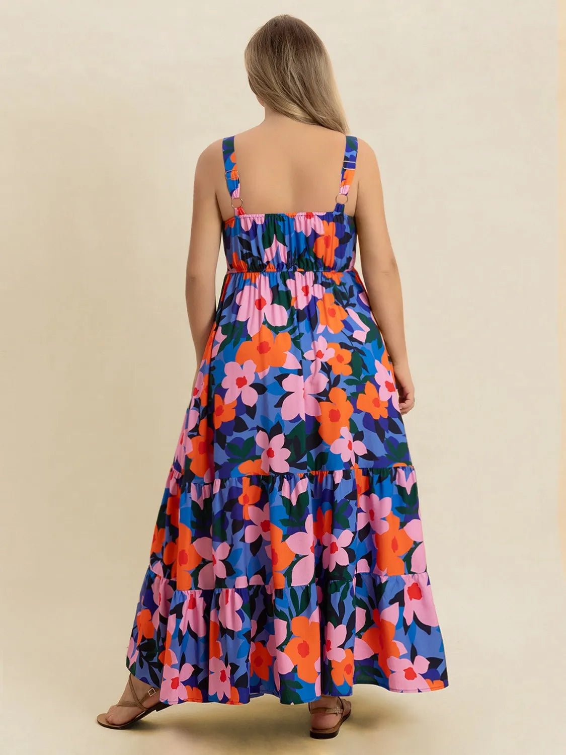 Plus Size Printed Square Neck Cami Dress - MAD RUFFI