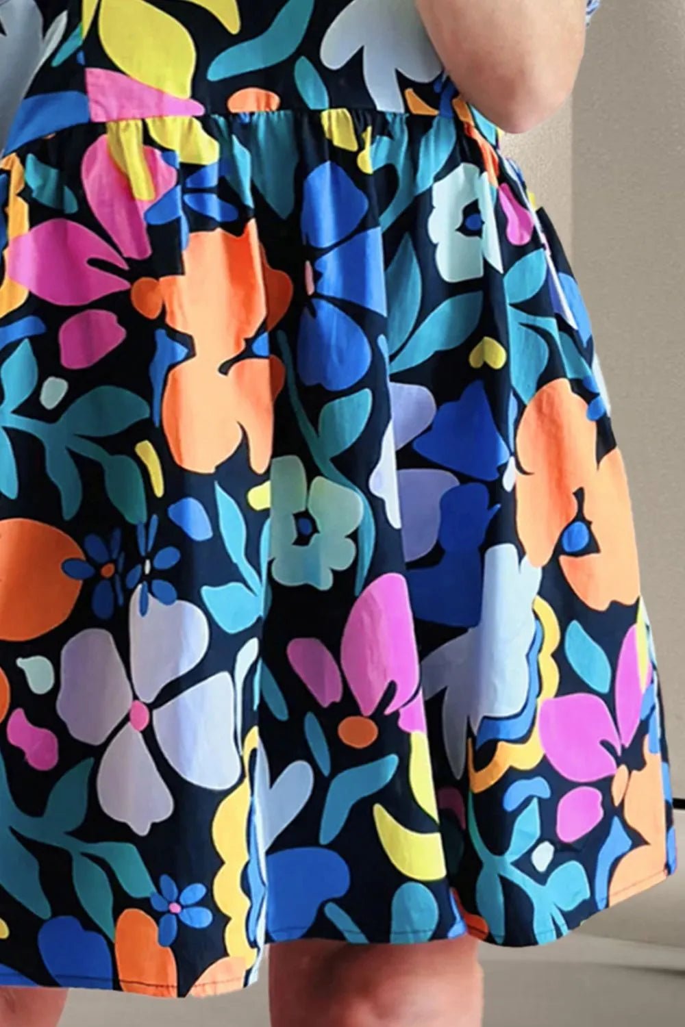 Plus Size Printed V - Neck Short Sleeve Mini Dress - MAD RUFFI