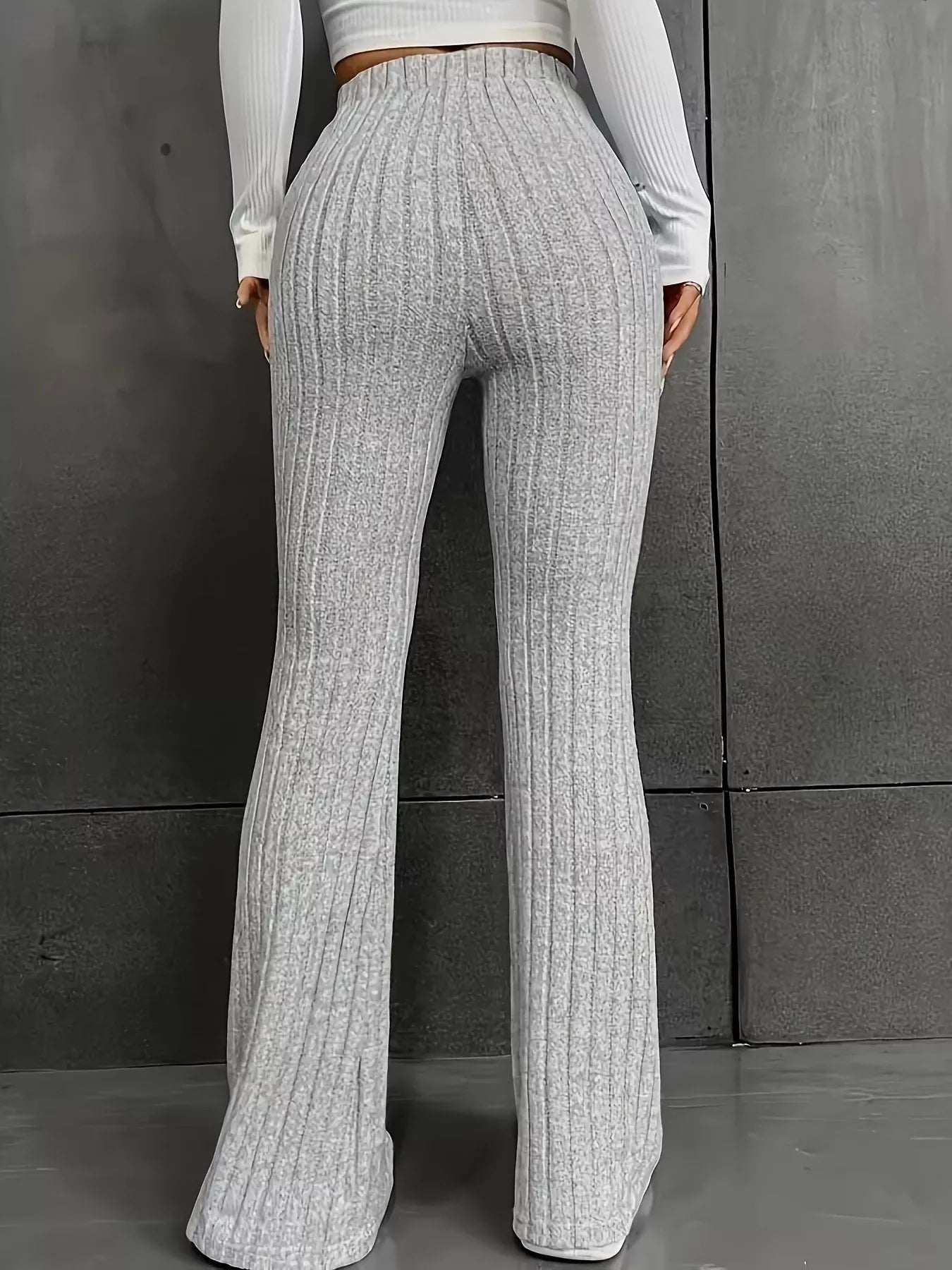Plus Size Ribbed Knit High Waist Flare Pants - MAD RUFFI