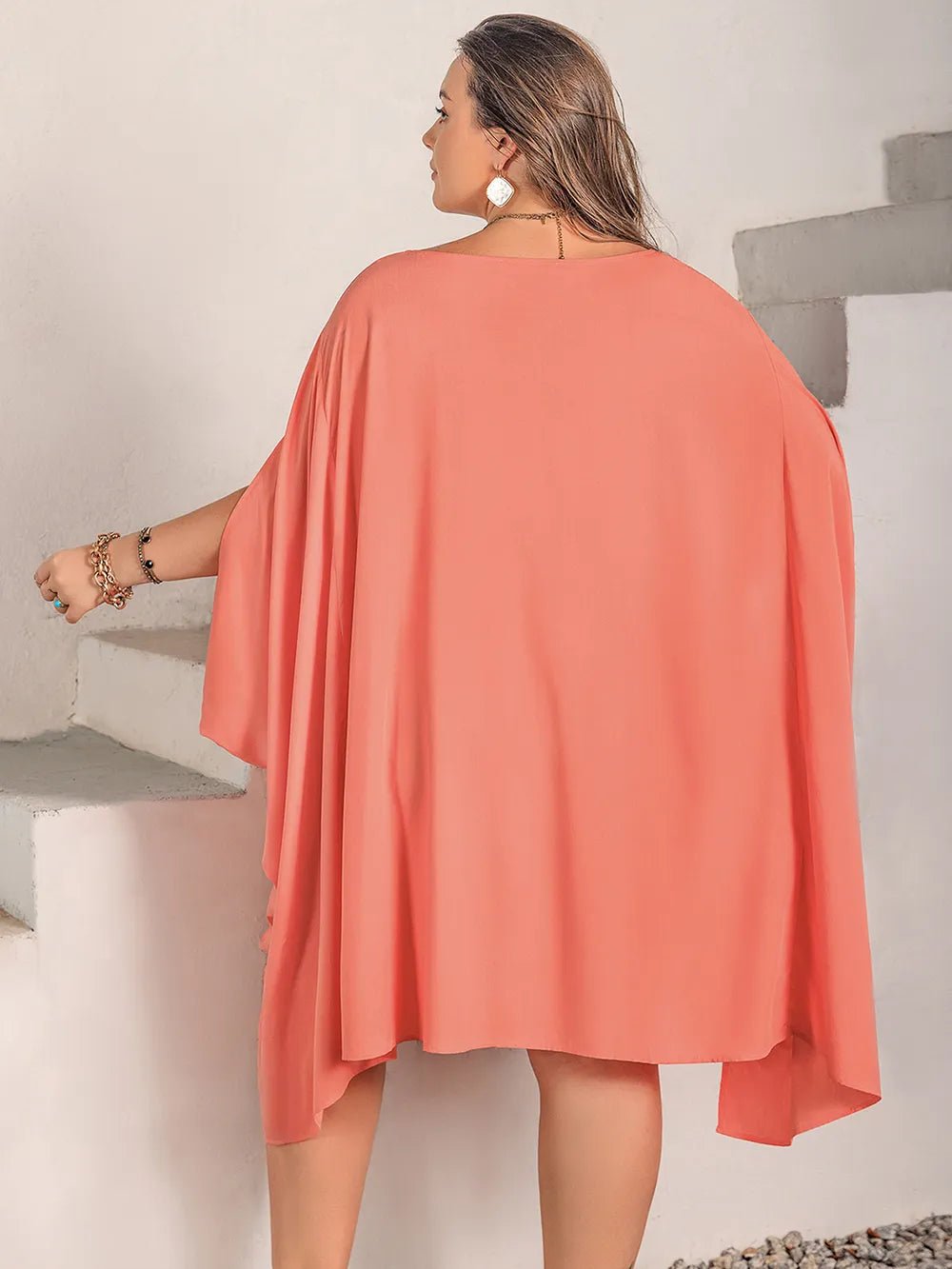 Plus Size Round Neck Batwing Sleeve Mini Dress - MAD RUFFI