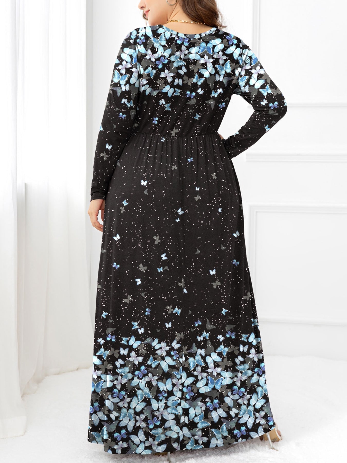 Plus Size Round Neck Maxi Dress with Pockets - MAD RUFFI