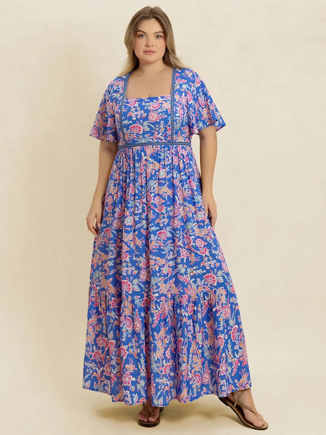 Plus Size Ruched Printed Short Sleeve Dress - MAD RUFFI