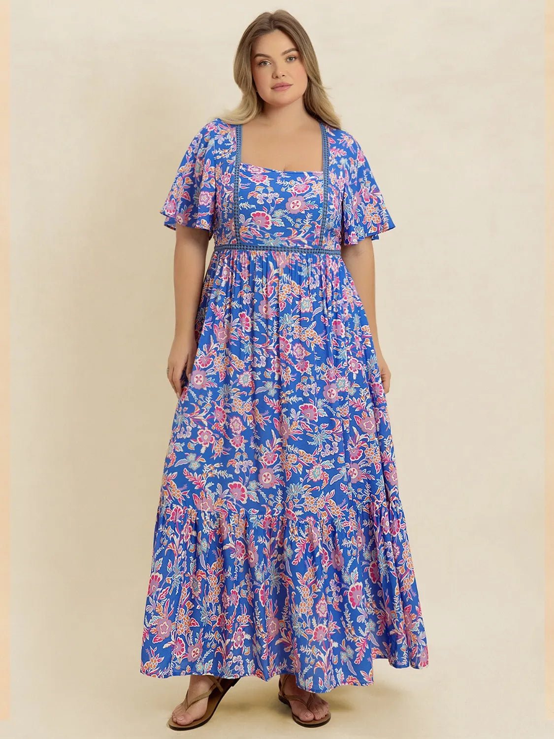 Plus Size Ruched Printed Short Sleeve Dress - MAD RUFFI