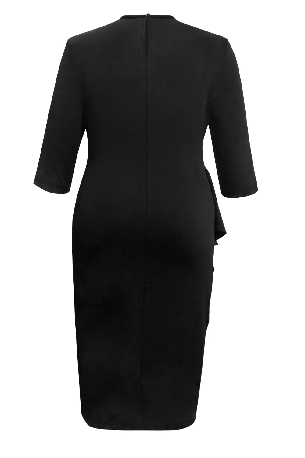 Plus Size Ruffle Trim Round Neck Long Sleeve Dress - MAD RUFFI