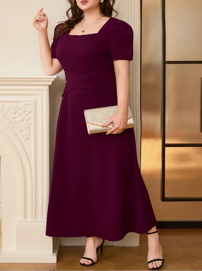 Plus Size Square Neck Puff Sleeve Midi Dress - MAD RUFFI