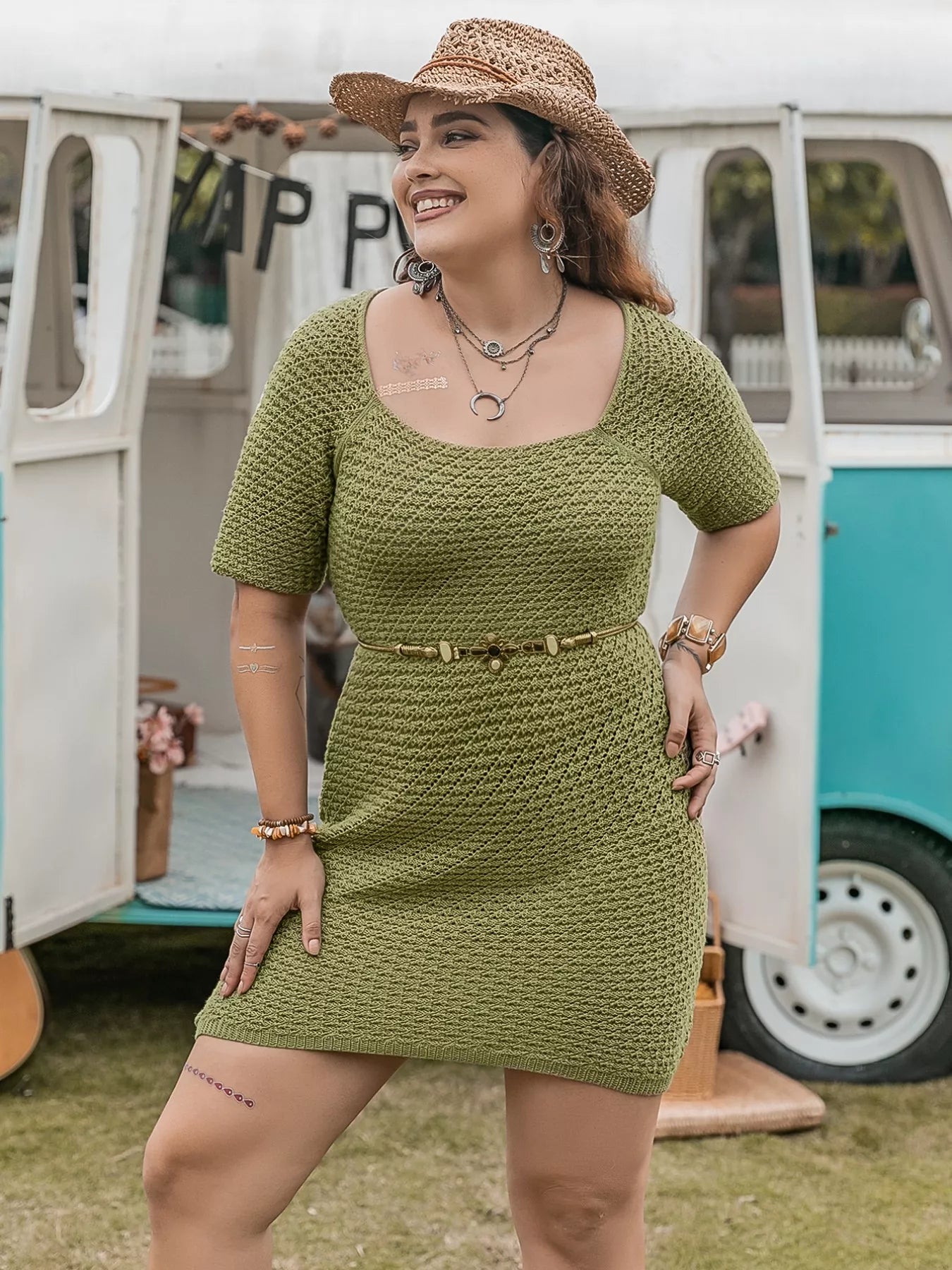Plus Size Textured Knit Mini Dress - MAD RUFFI