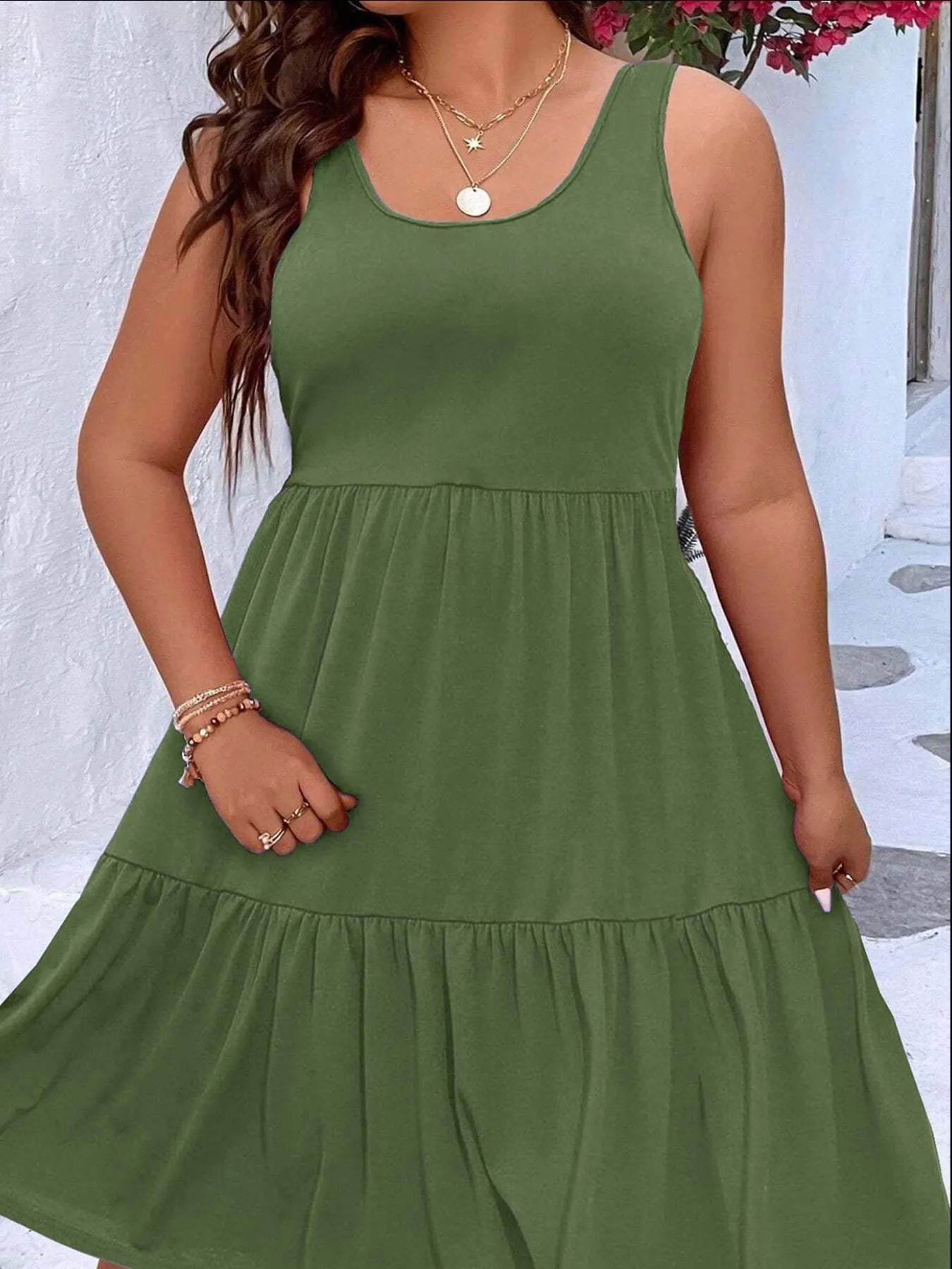 Plus Size Tiered Scoop Neck Tank Dress - MAD RUFFI