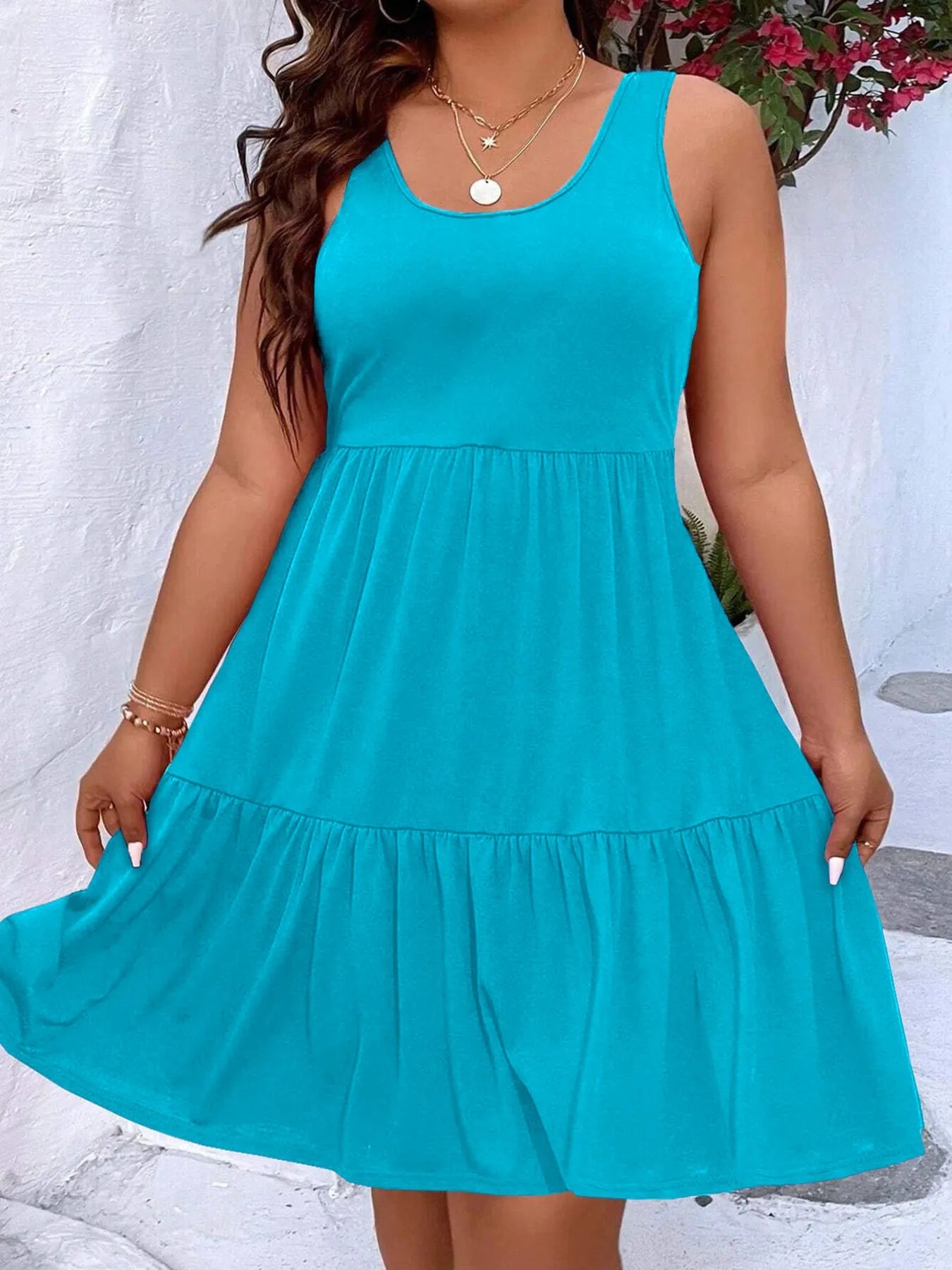 Plus Size Tiered Scoop Neck Tank Dress - MAD RUFFI