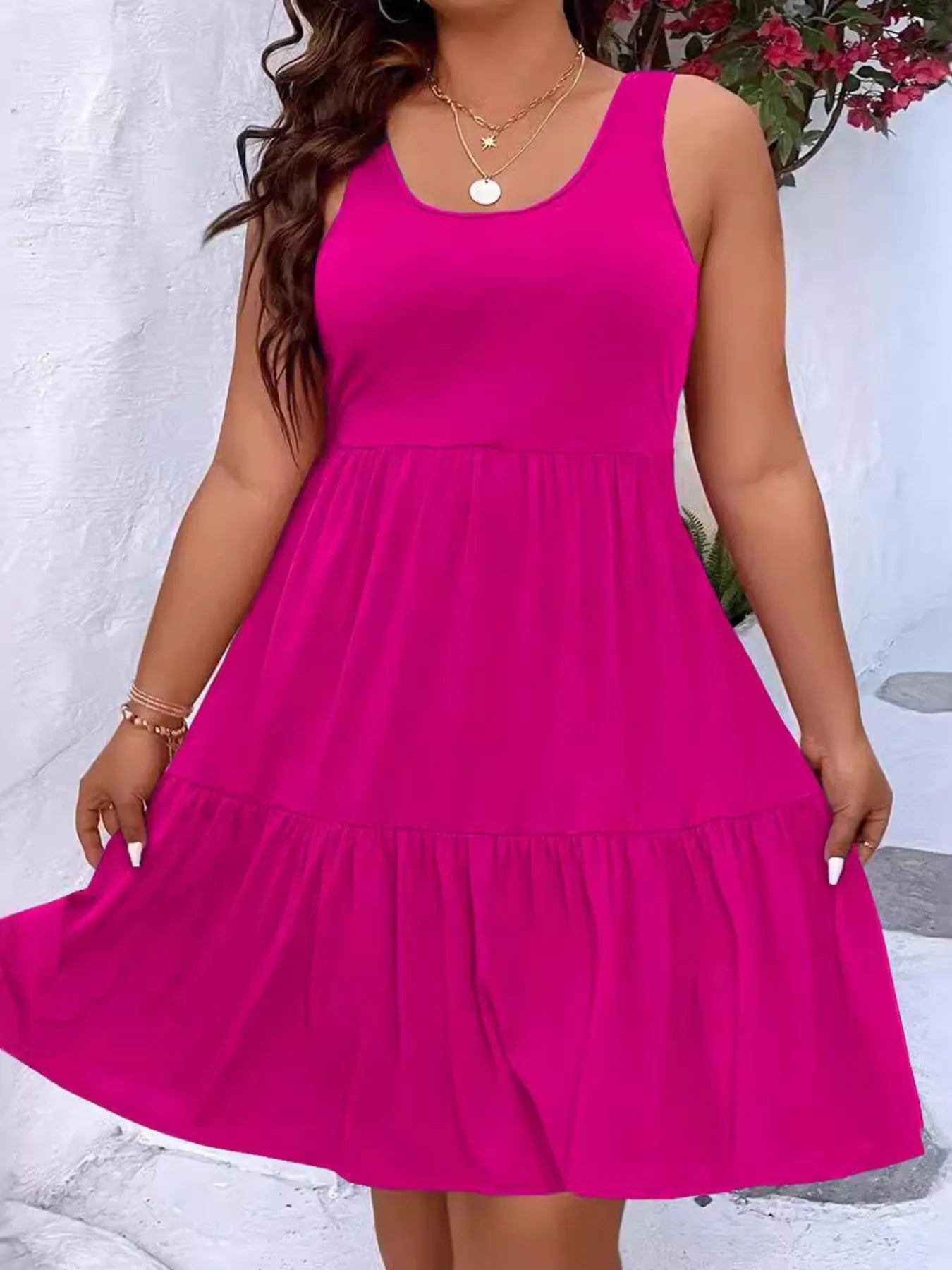Plus Size Tiered Scoop Neck Tank Dress - MAD RUFFI