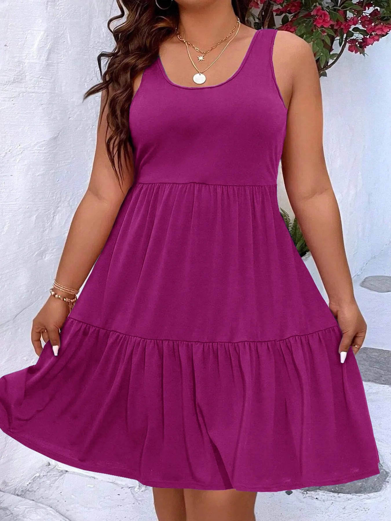 Plus Size Tiered Scoop Neck Tank Dress - MAD RUFFI