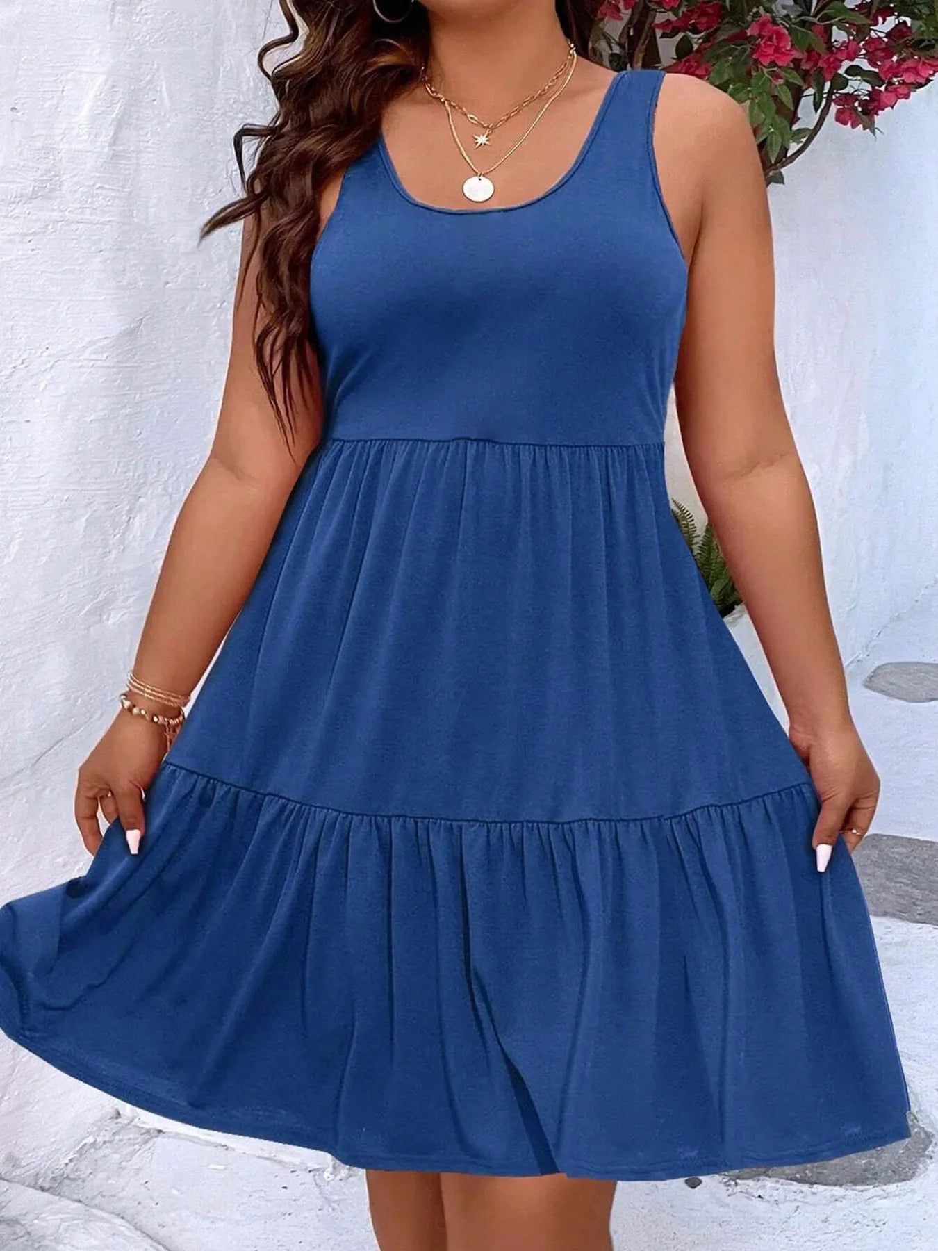 Plus Size Tiered Scoop Neck Tank Dress - MAD RUFFI