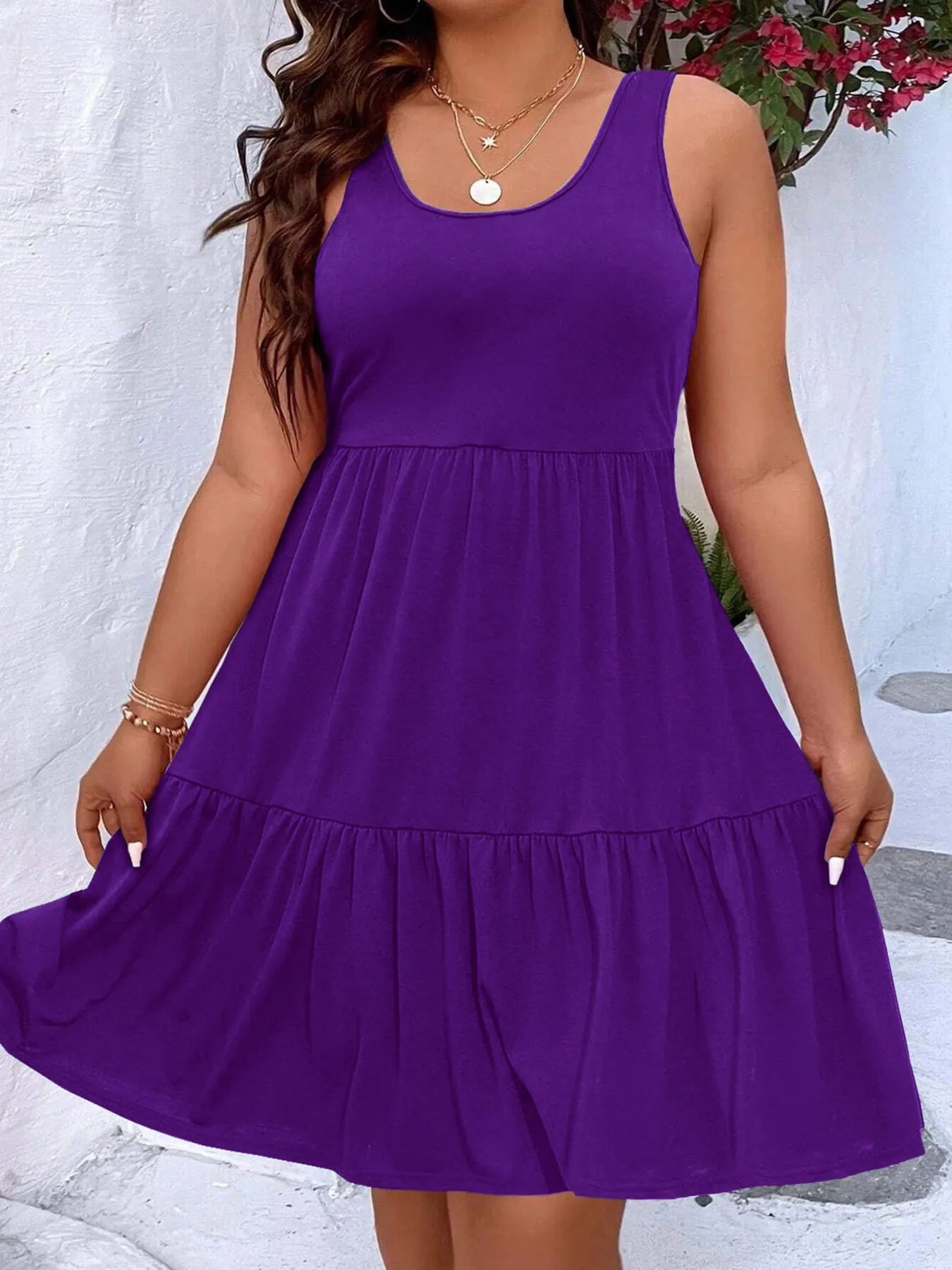Plus Size Tiered Scoop Neck Tank Dress - MAD RUFFI