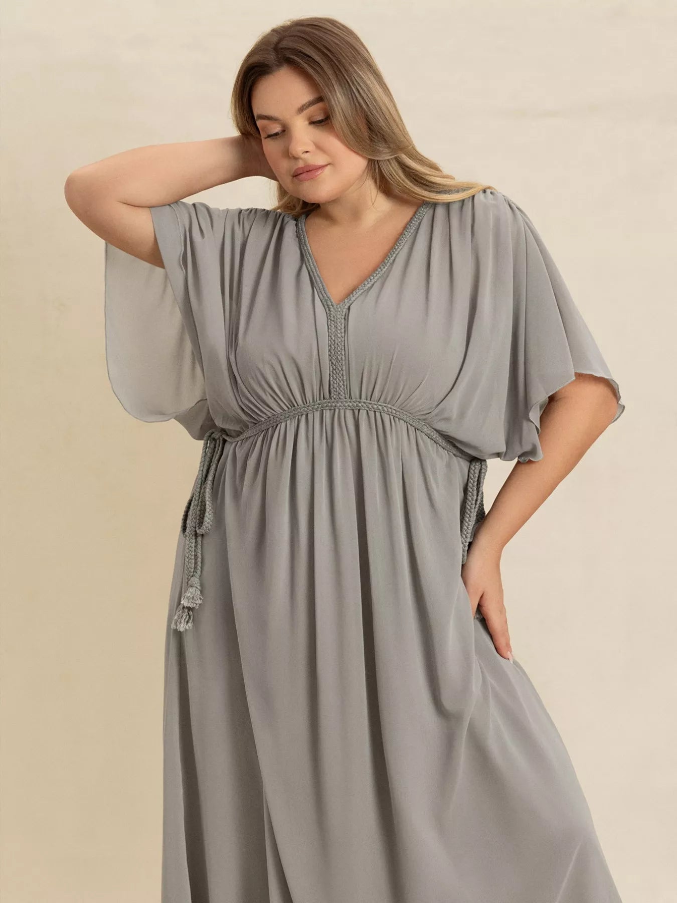 Plus Size V - Neck Flutter Sleeve Dress - MAD RUFFI