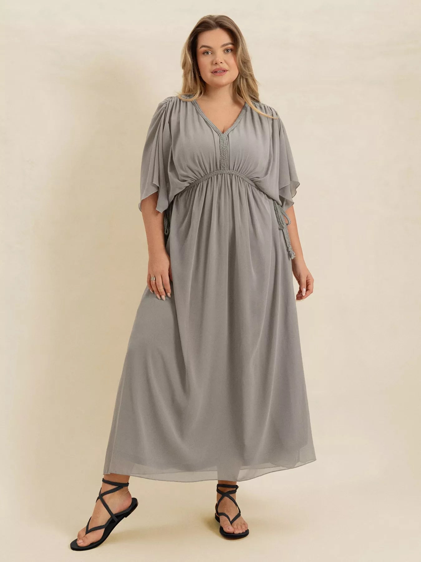 Plus Size V - Neck Flutter Sleeve Dress - MAD RUFFI