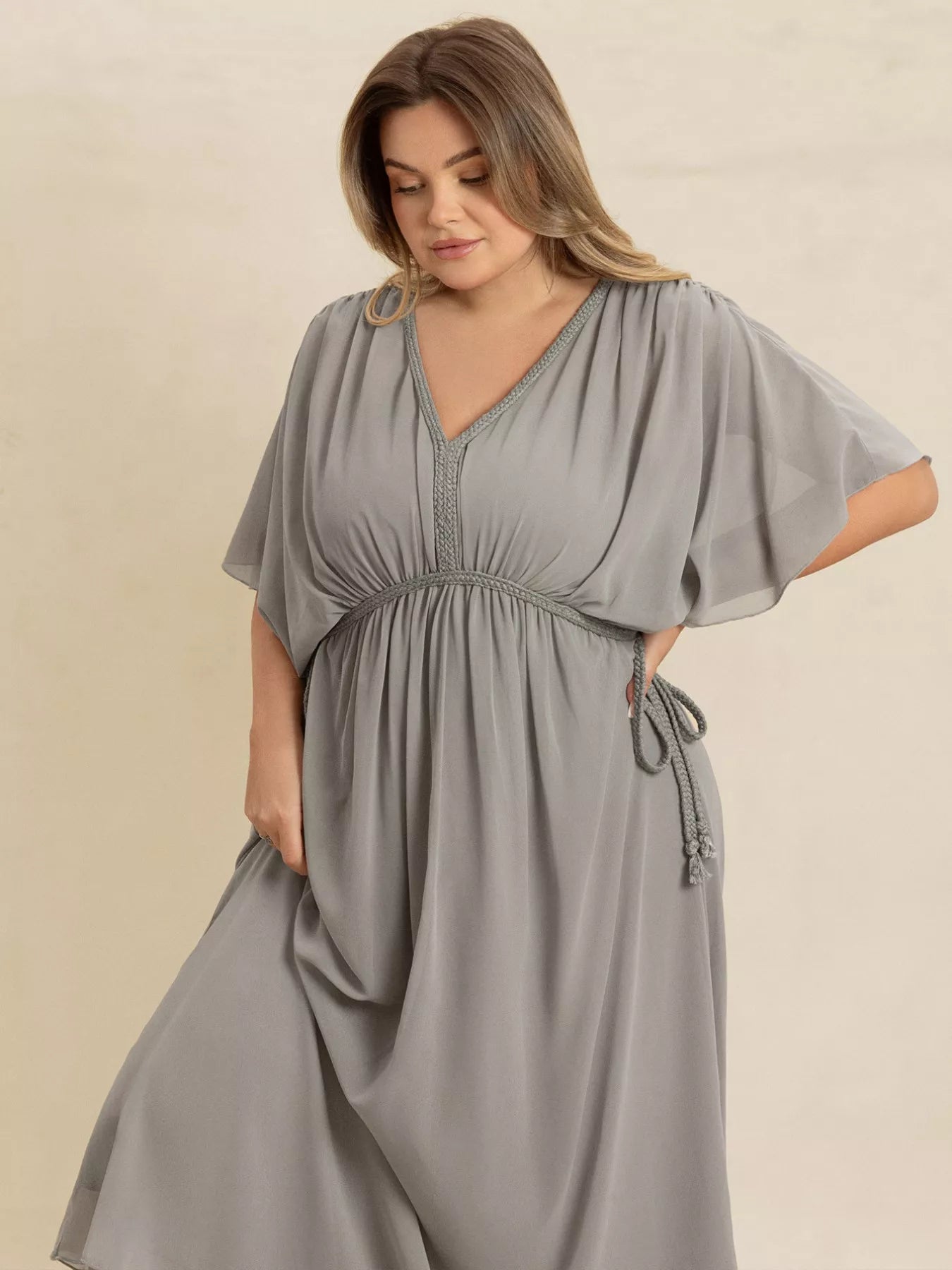 Plus Size V - Neck Flutter Sleeve Dress - MAD RUFFI