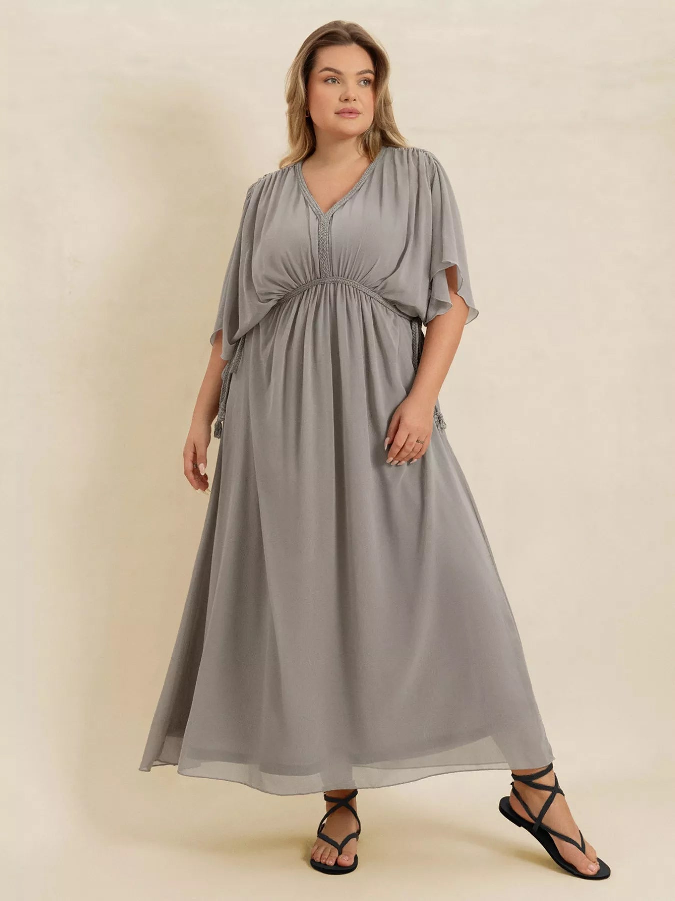 Plus Size V - Neck Flutter Sleeve Dress - MAD RUFFI