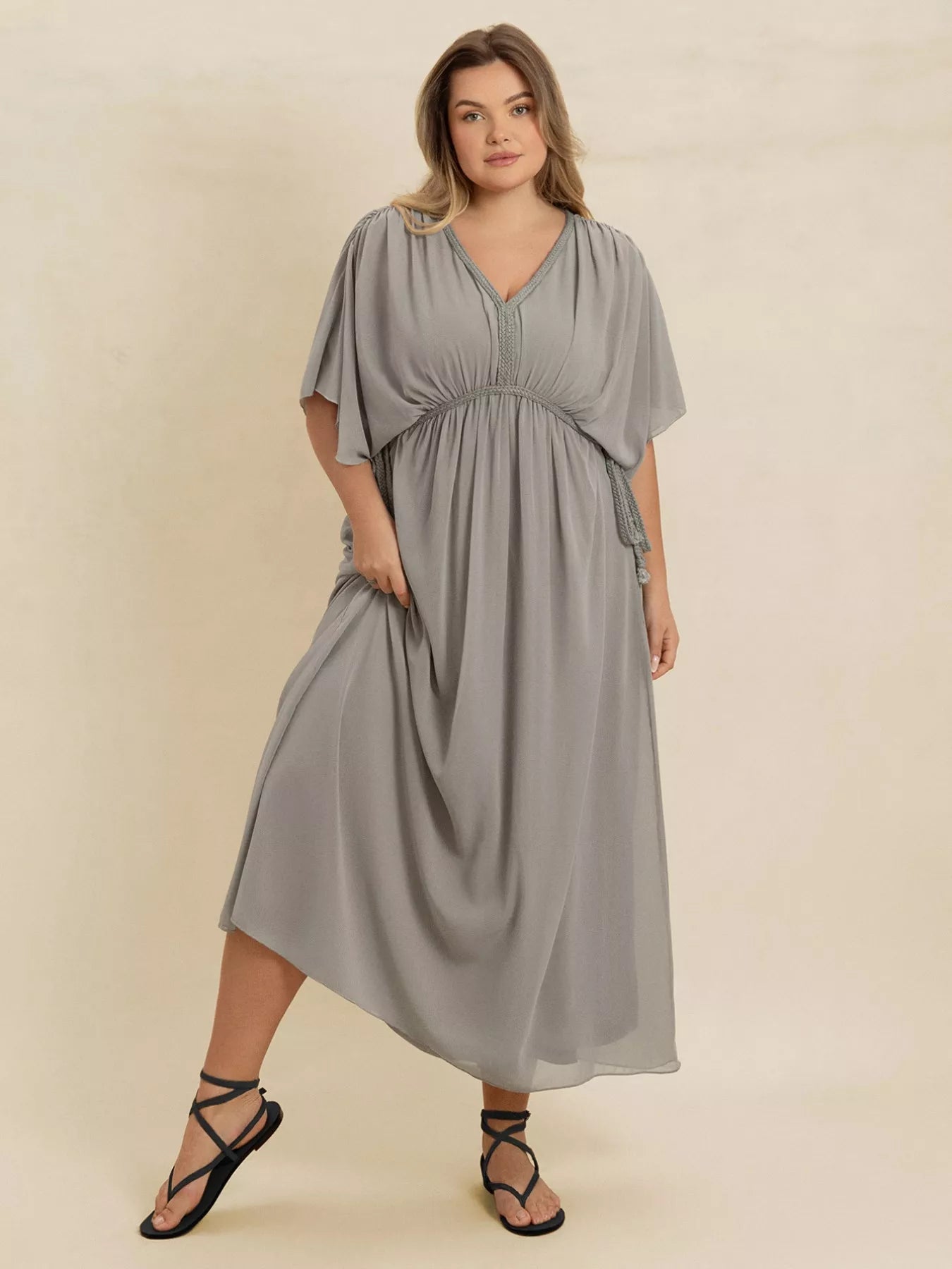 Plus Size V - Neck Flutter Sleeve Dress - MAD RUFFI