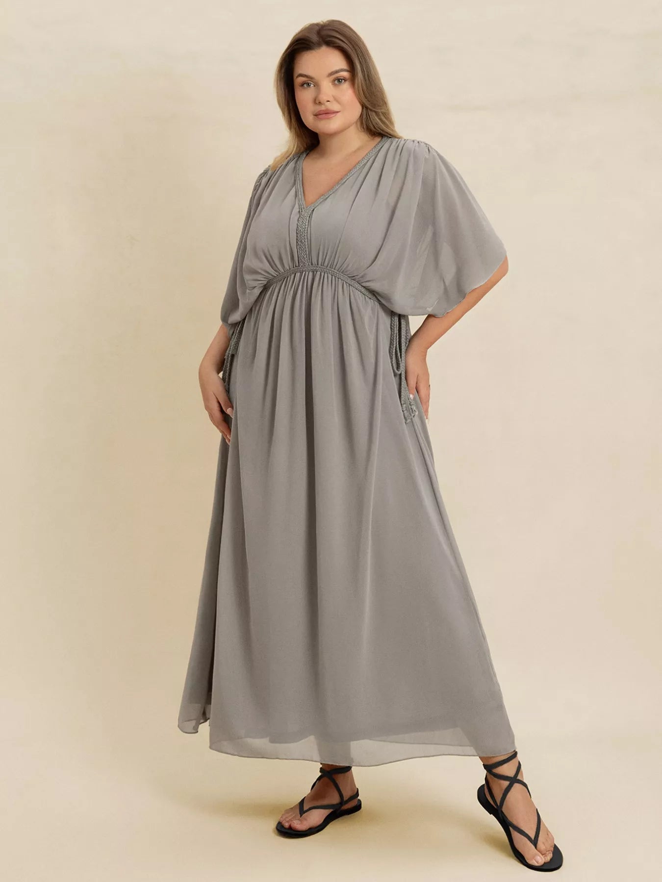 Plus Size V - Neck Flutter Sleeve Dress - MAD RUFFI
