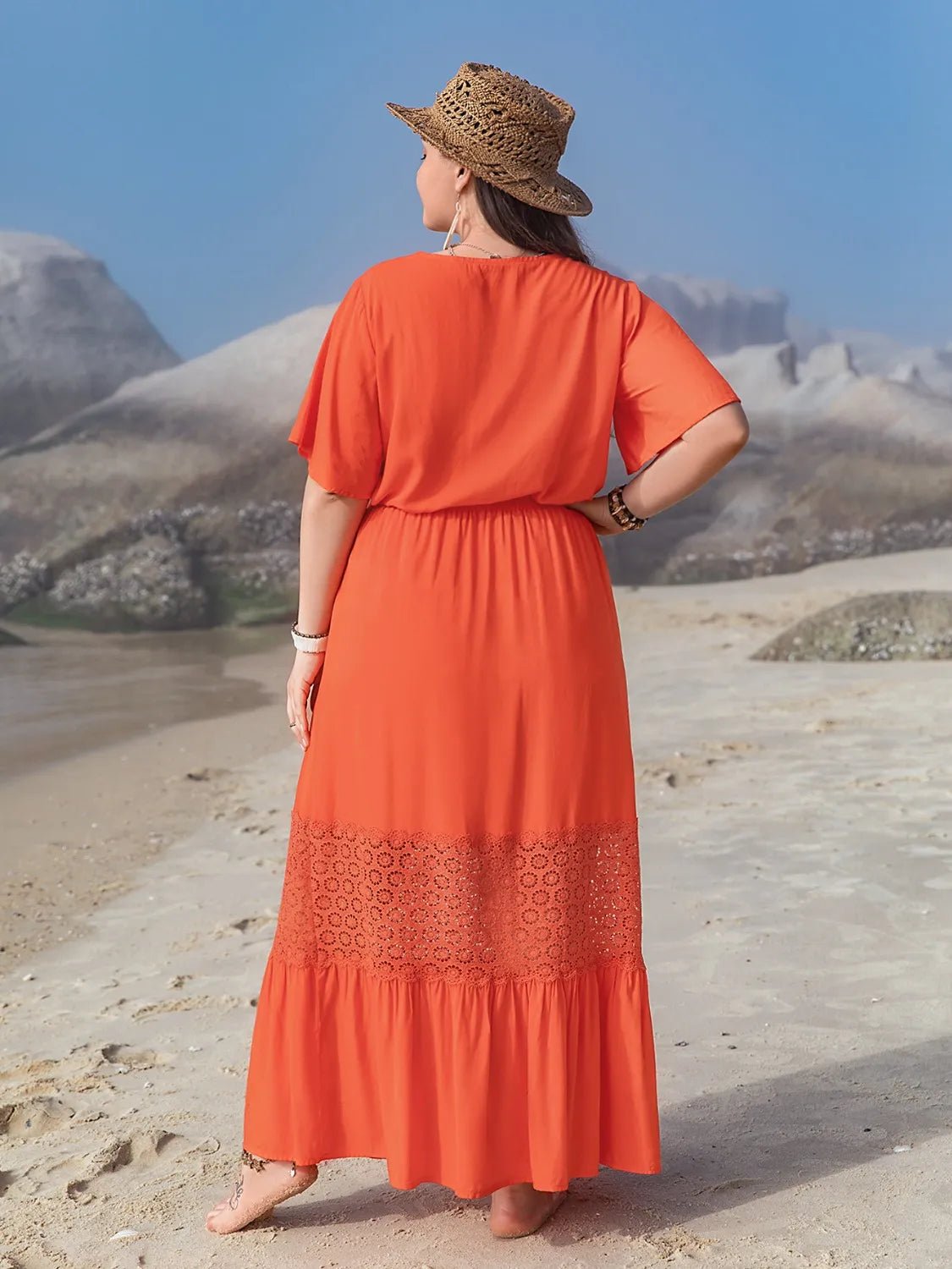 Plus Size V - Neck Flutter Sleeve Maxi Dress - MAD RUFFI