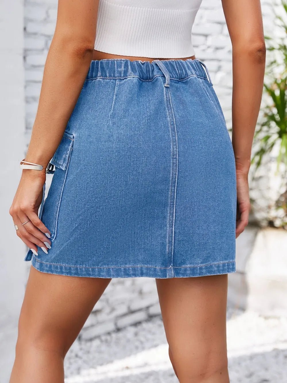 Pocketed Buttoned Denim Skirt - MAD RUFFI