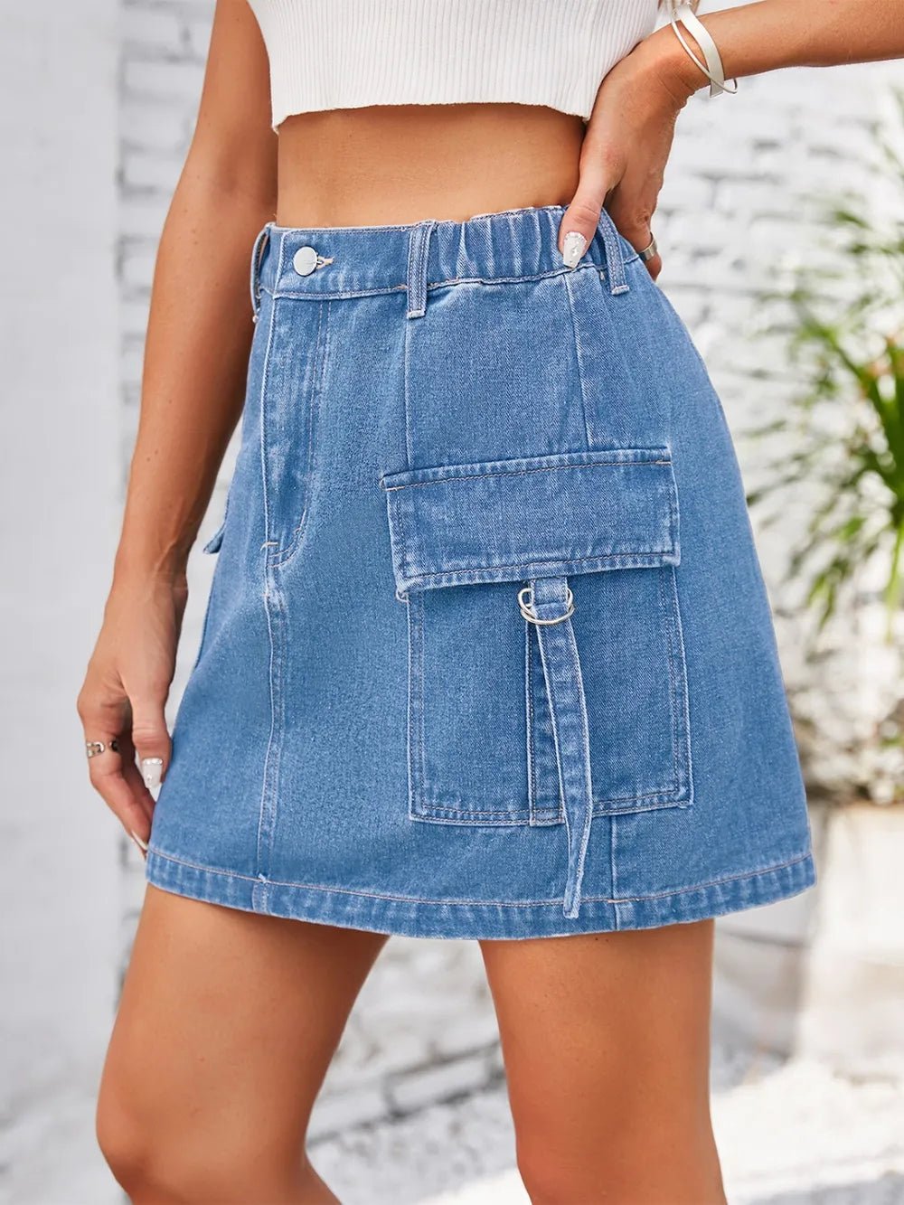 Pocketed Buttoned Denim Skirt - MAD RUFFI
