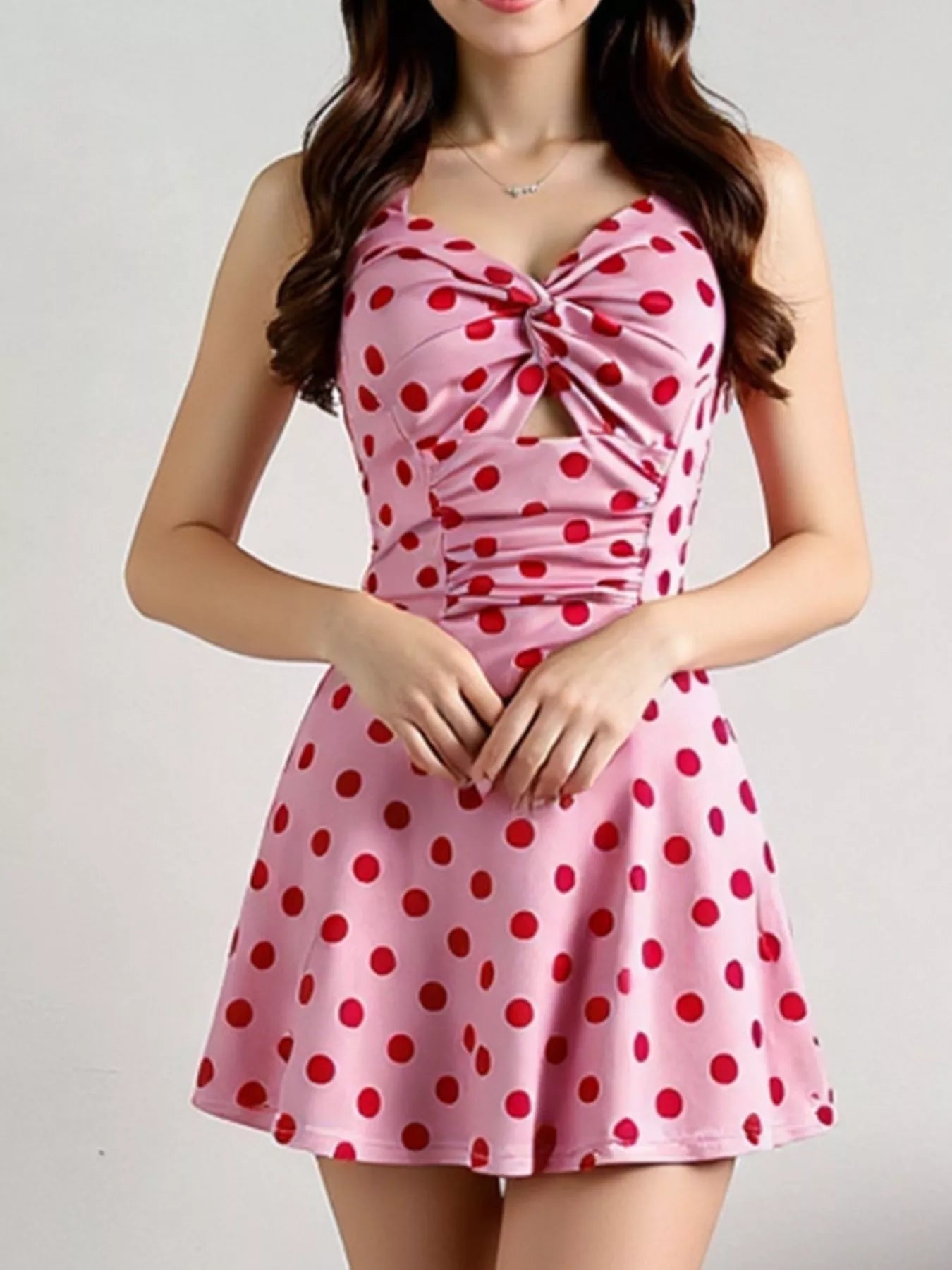 Polka Dot Halter Neck Twisted Front Mini Dress - MAD RUFFI