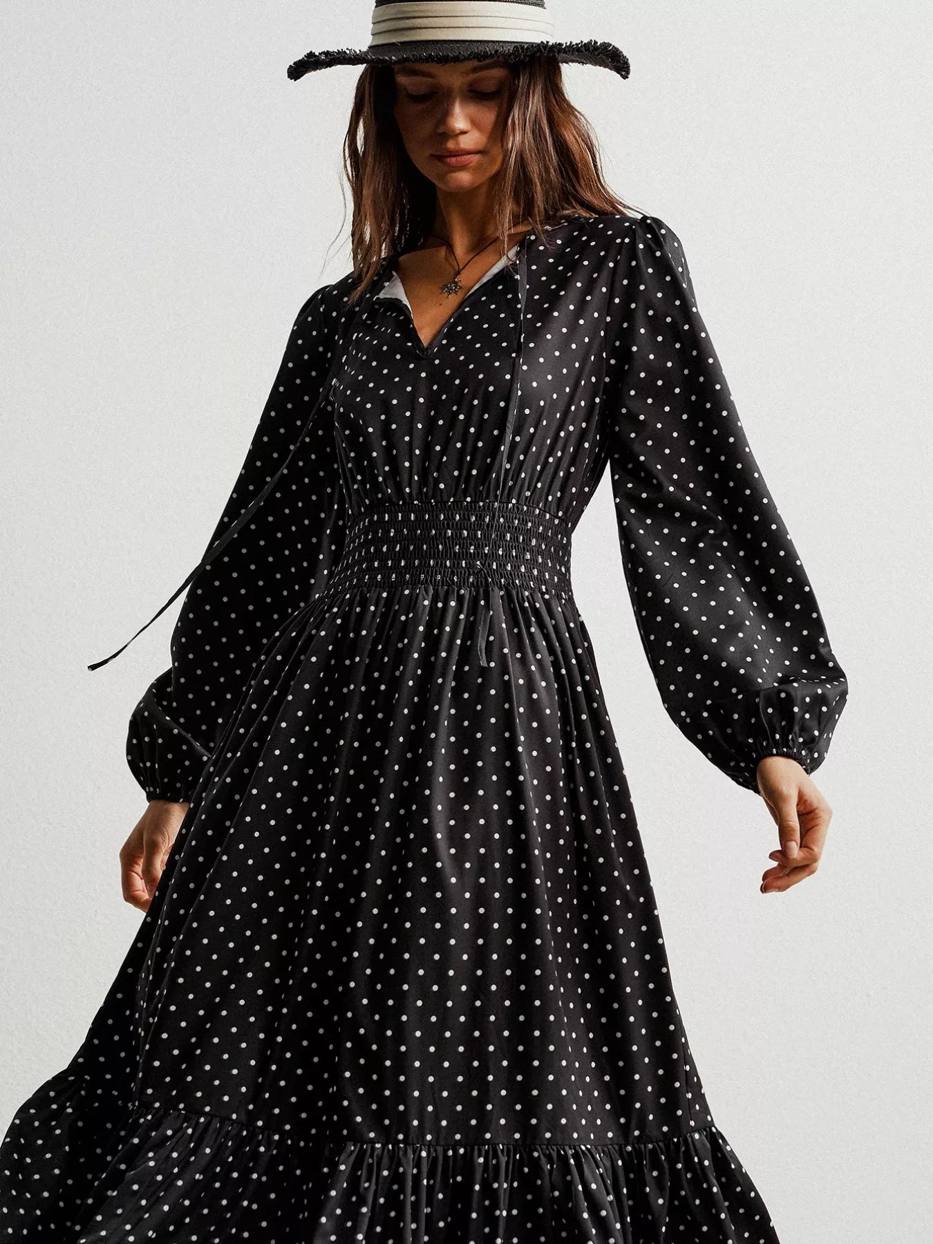 Polka Dot Long Sleeve Maxi Dress - MAD RUFFI